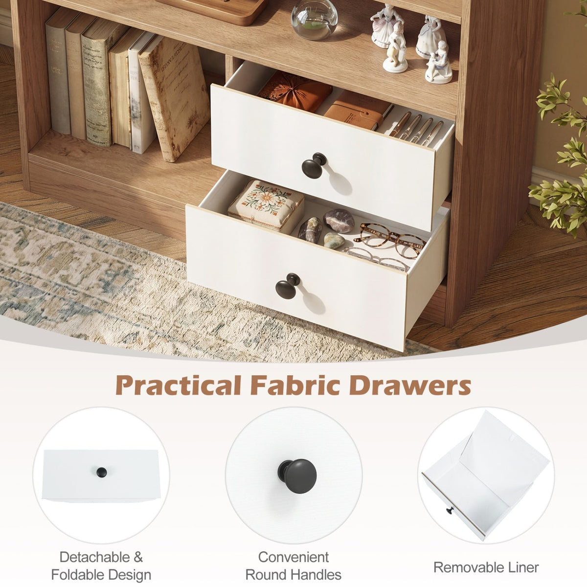 Storage Cabinet with 3 Shelves and 2 Fabric Drawers