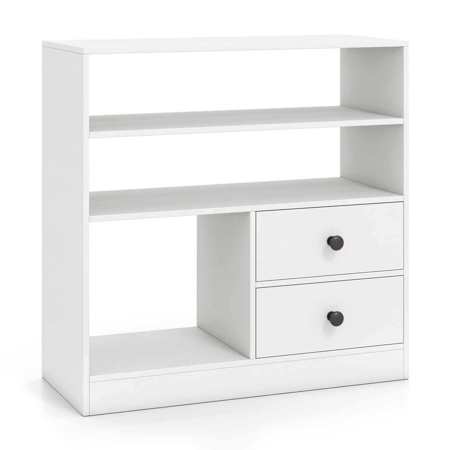 Console Table with 3 Open Shelves and 2 Fabric Drawers