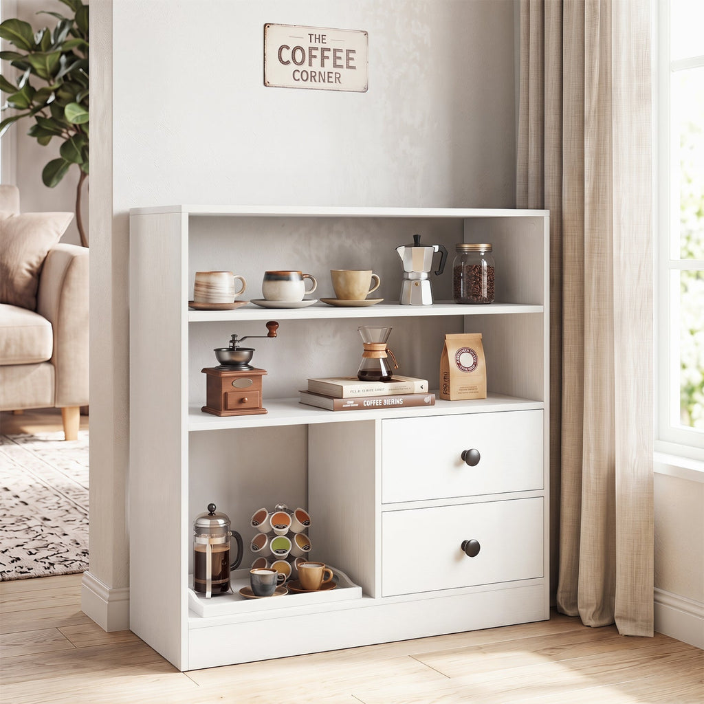 Console Table with 3 Open Shelves and 2 Fabric Drawers