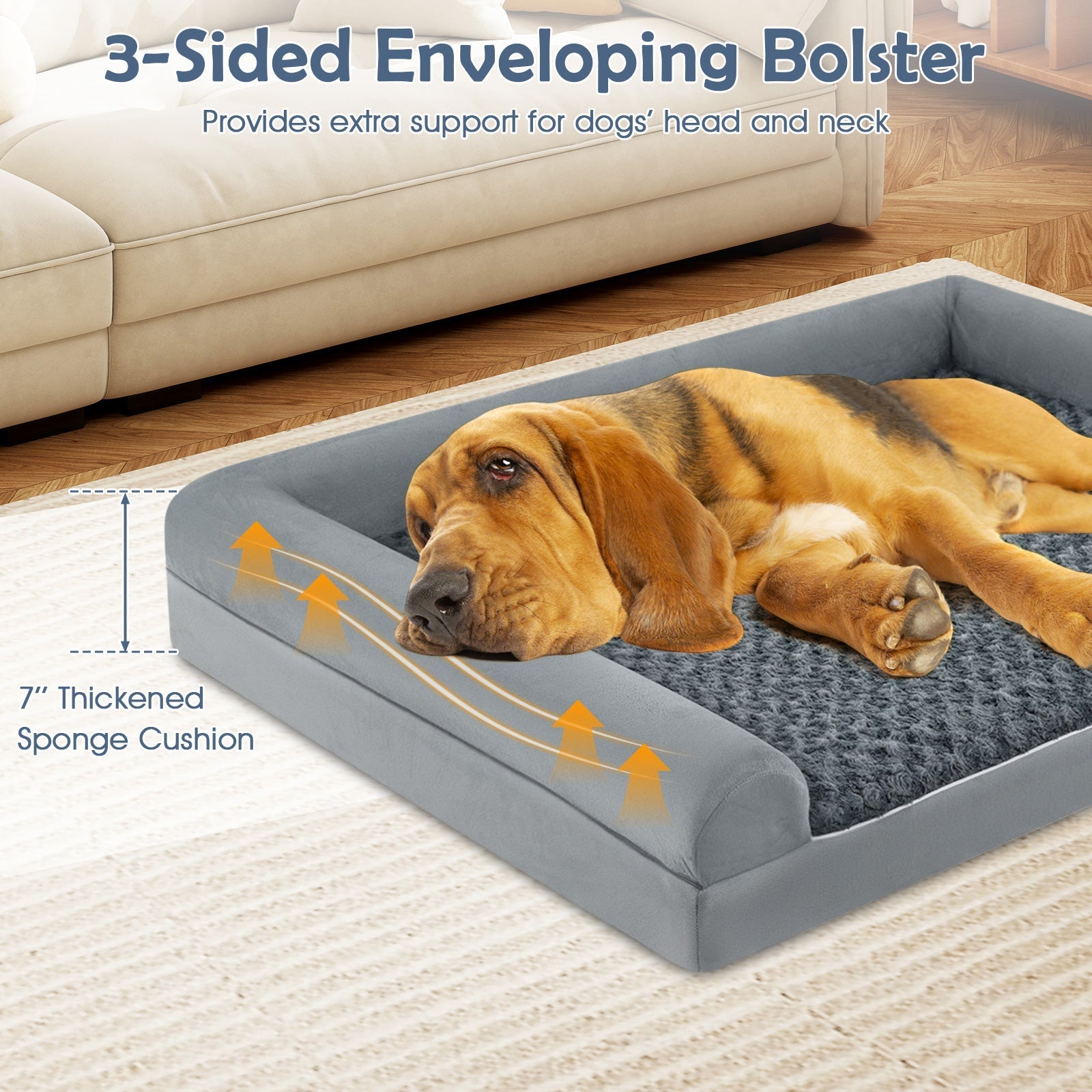 Orthopedic Foam Dog Bed Large Dog Sofa Couch with Removable Cover
