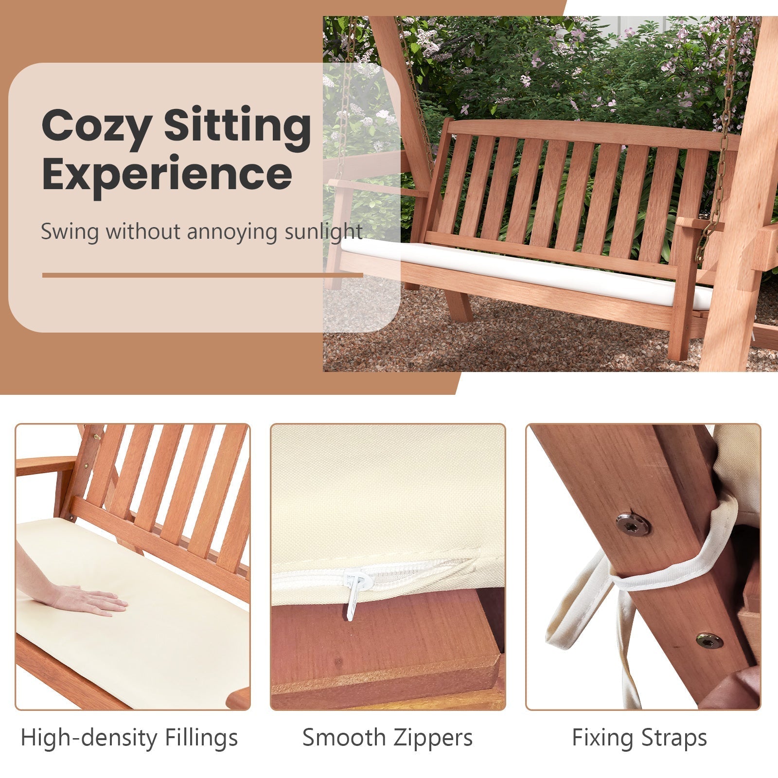 Outdoor 2-Seat Swing Bench w/ith A Frame and Sturdy Metal Hanging Chainsx