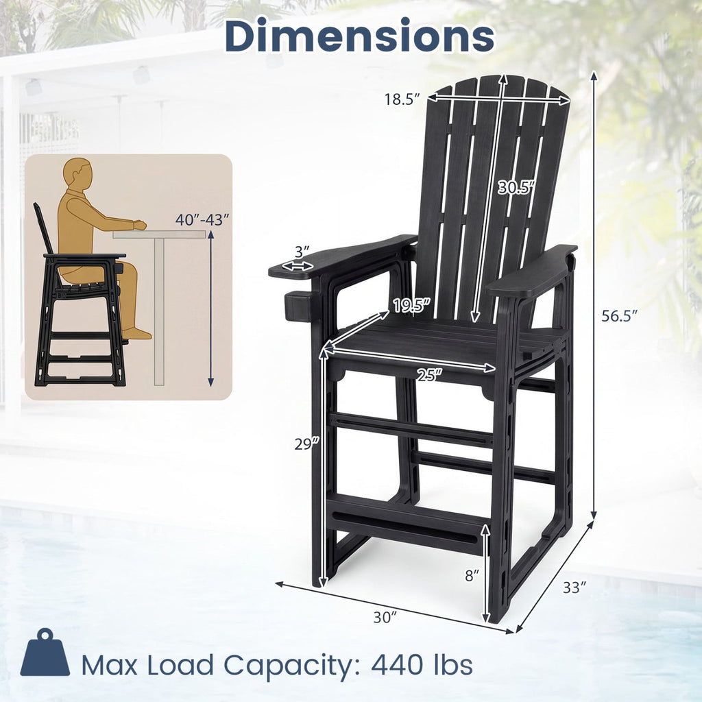 Outdoor Bar Stool 29" Height with Backrest and Armrests