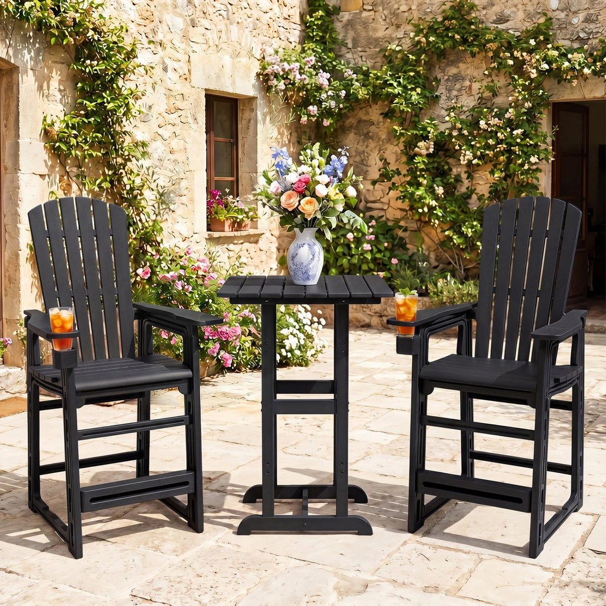 Outdoor Bar Stool 29" Height with Backrest and Armrests