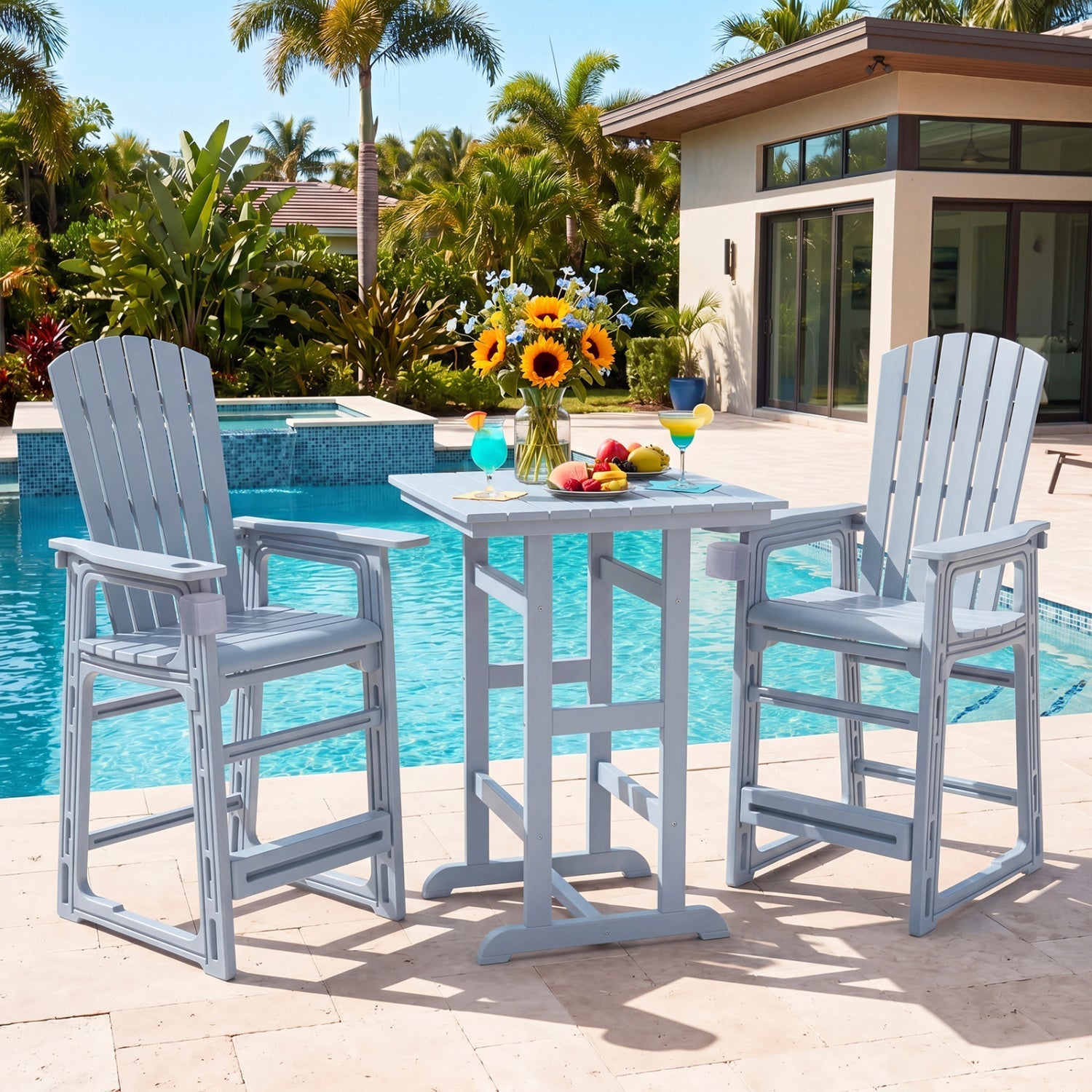 Outdoor Bar Stool 29" Height with Backrest and Armrests