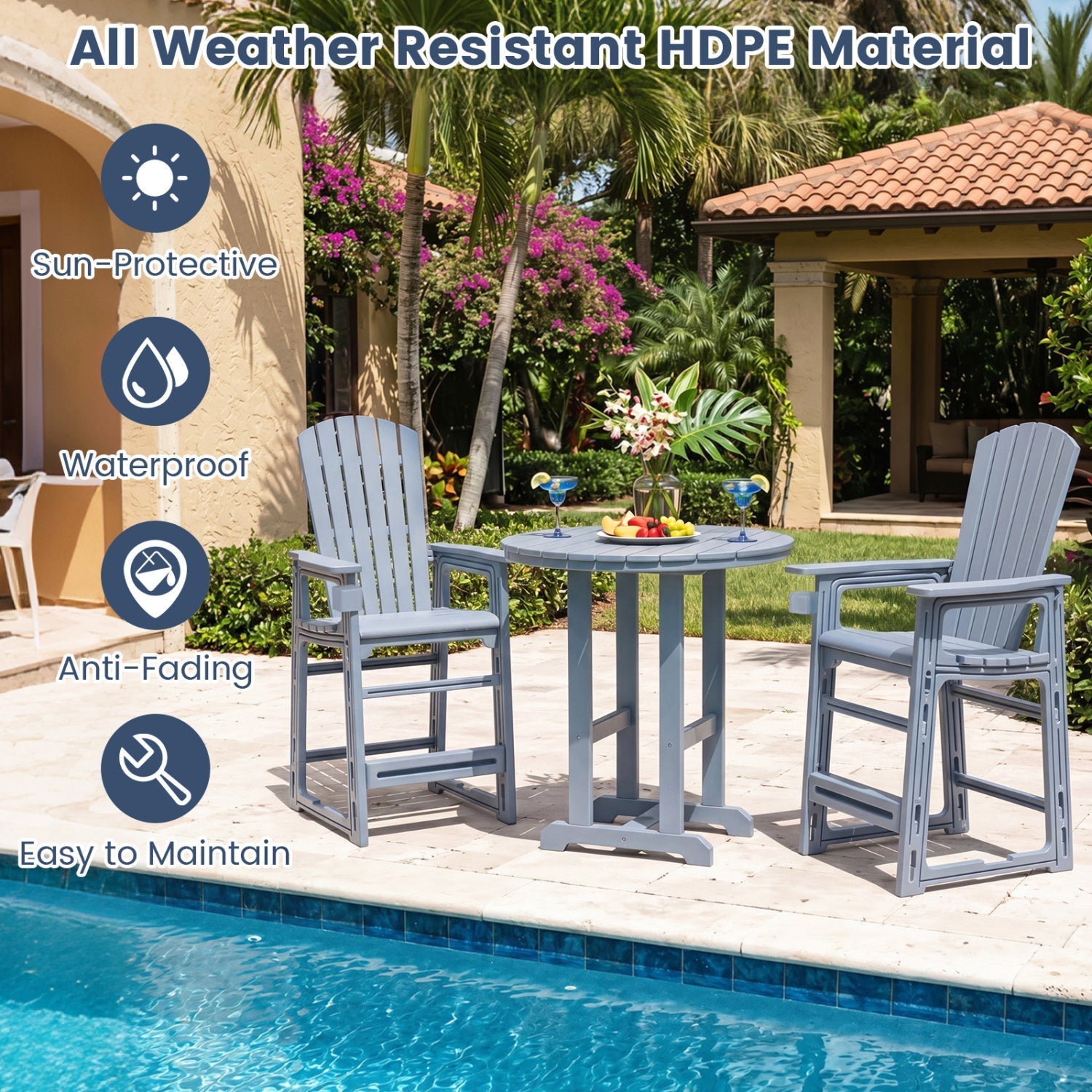 Outdoor Bar Stool 29" Height with Backrest and Armrests