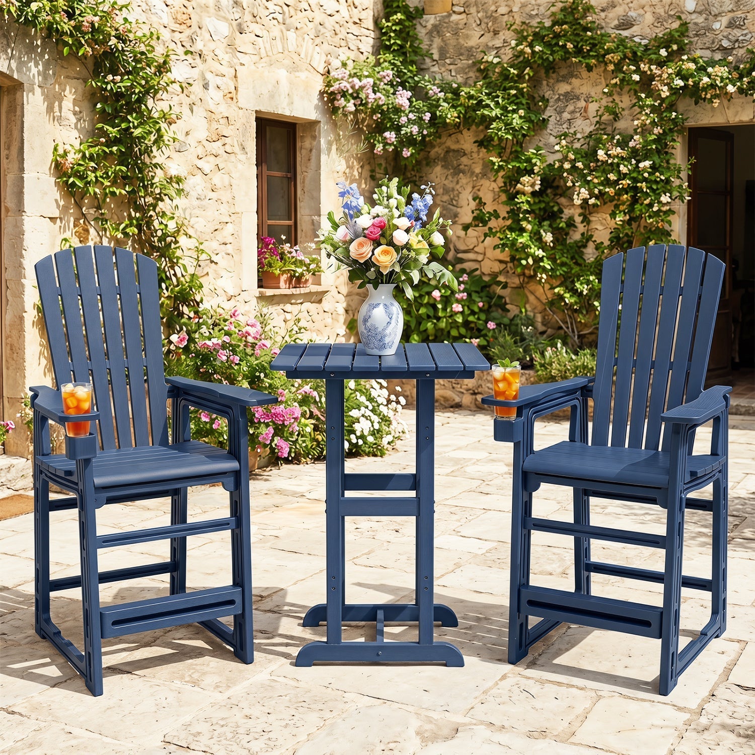 Outdoor Bar Stool 29" Height with Backrest and Armrests