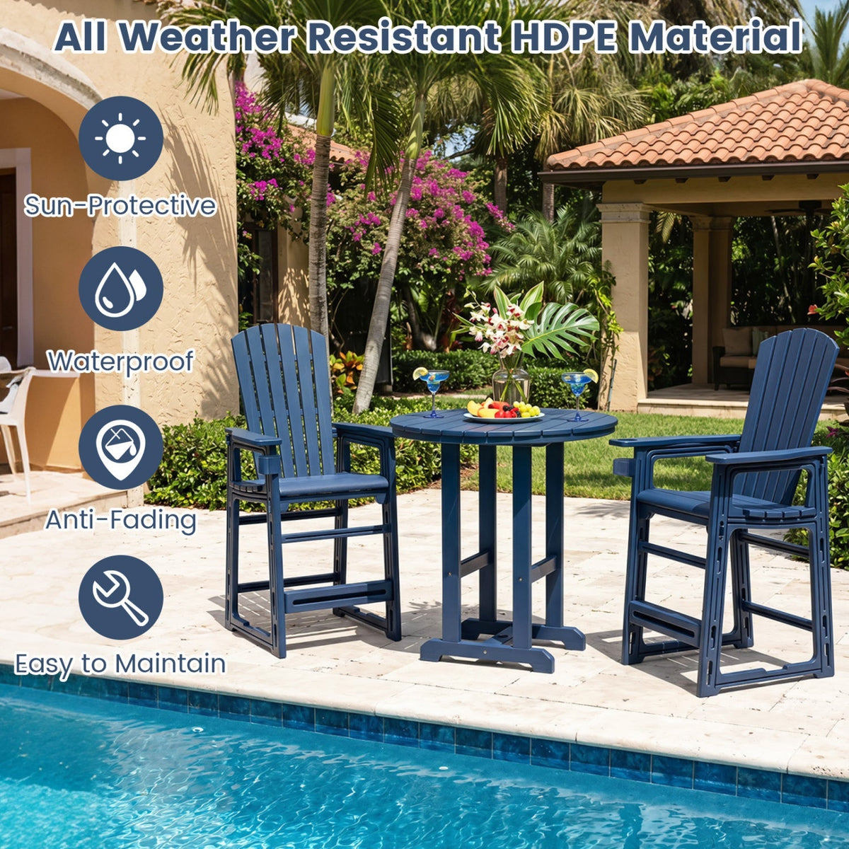 Outdoor Bar Stool 29" Height with Backrest and Armrests