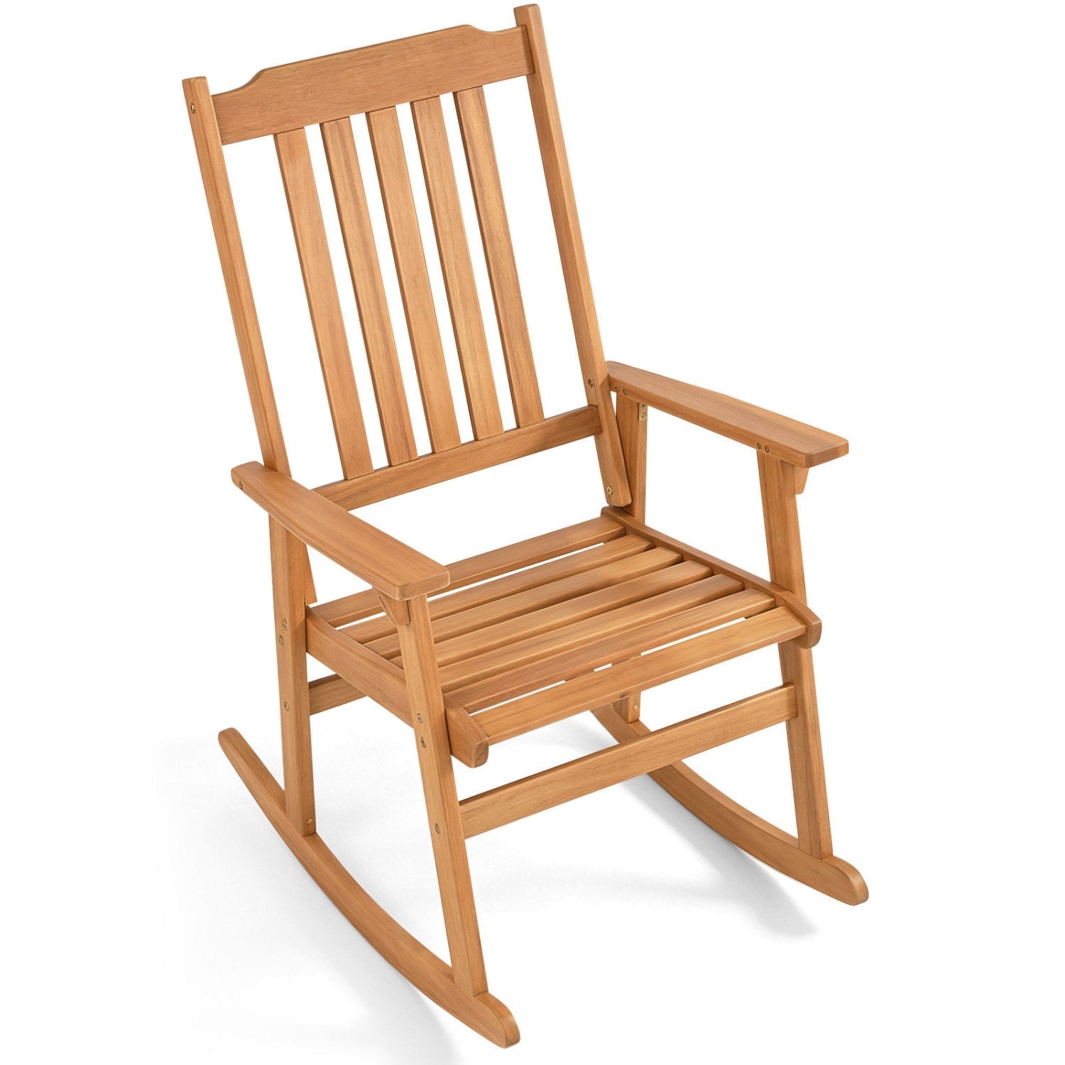 Acacia Wood Rocking Chair with High Back for Patio