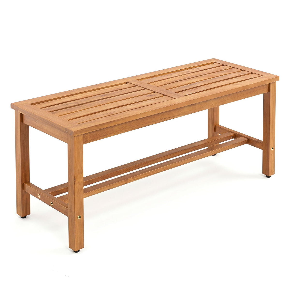 Acacia Wood Patio Bench for 2 with Slatted Seat