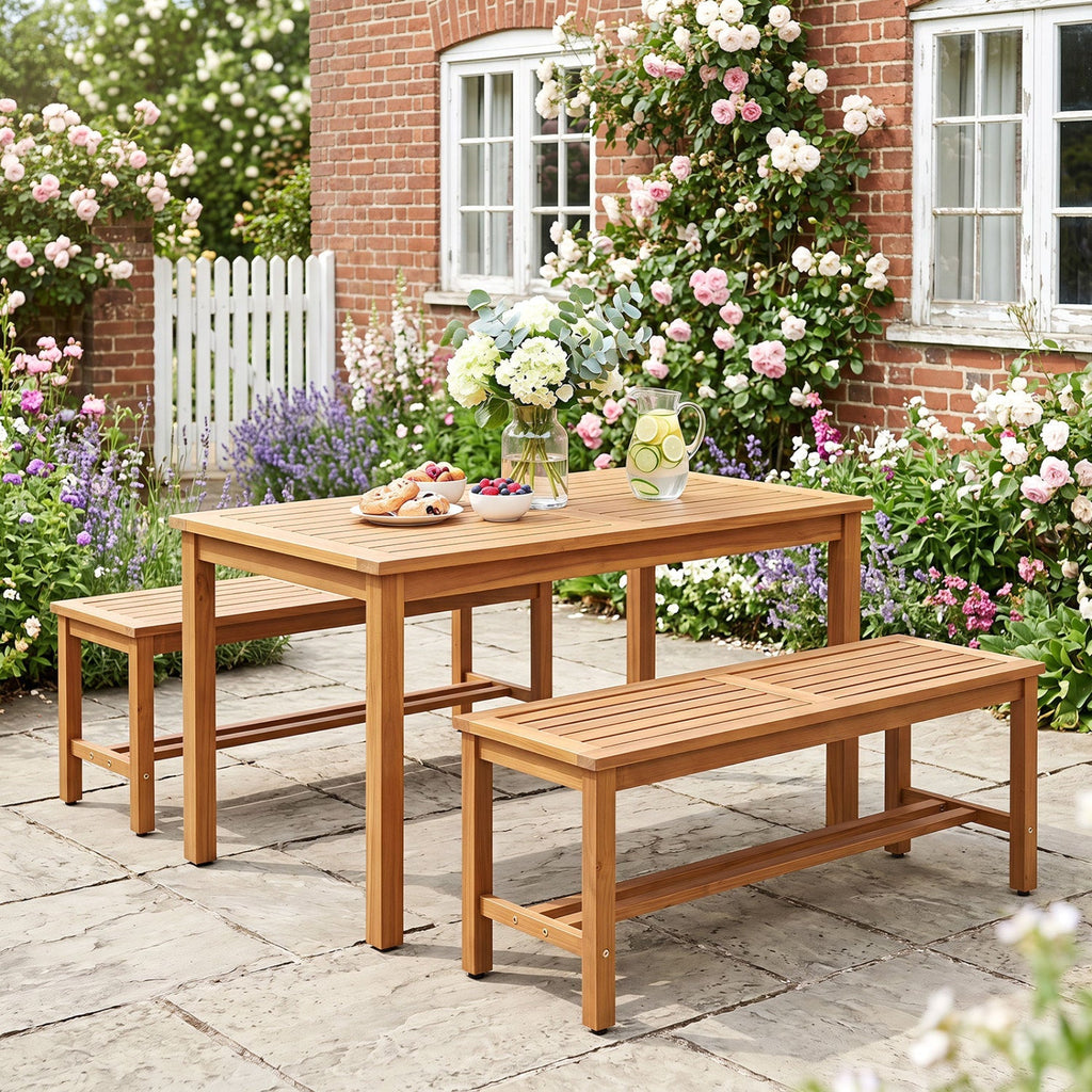 Acacia Wood Patio Bench for 2 with Slatted Seat
