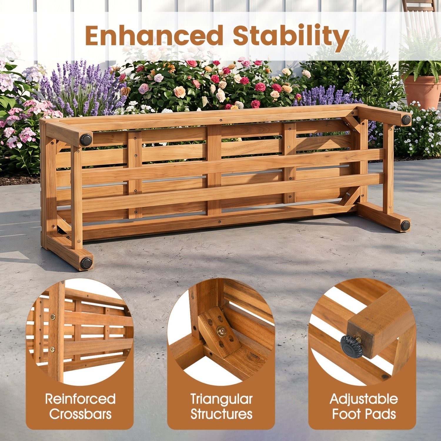 Acacia Wood Patio Bench for 2 with Slatted Seat
