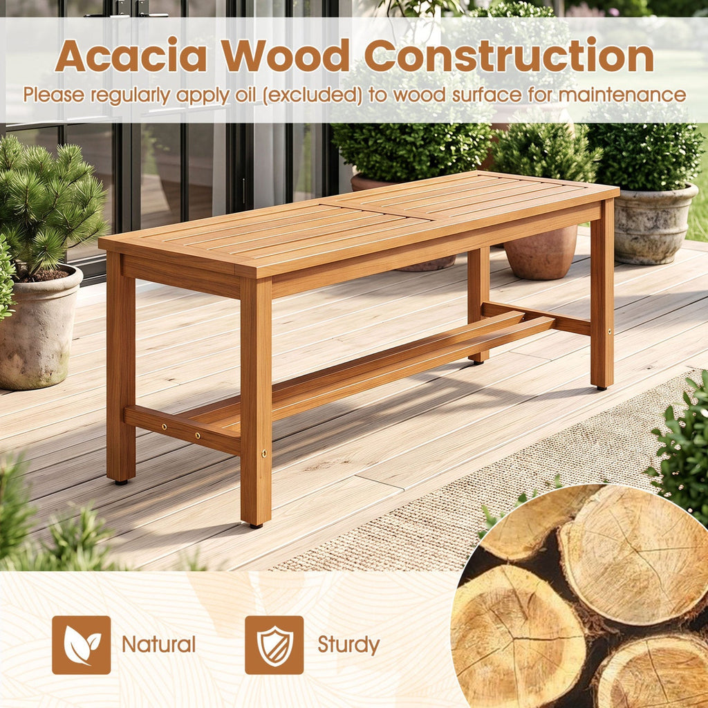 Acacia Wood Patio Bench for 2 with Slatted Seat