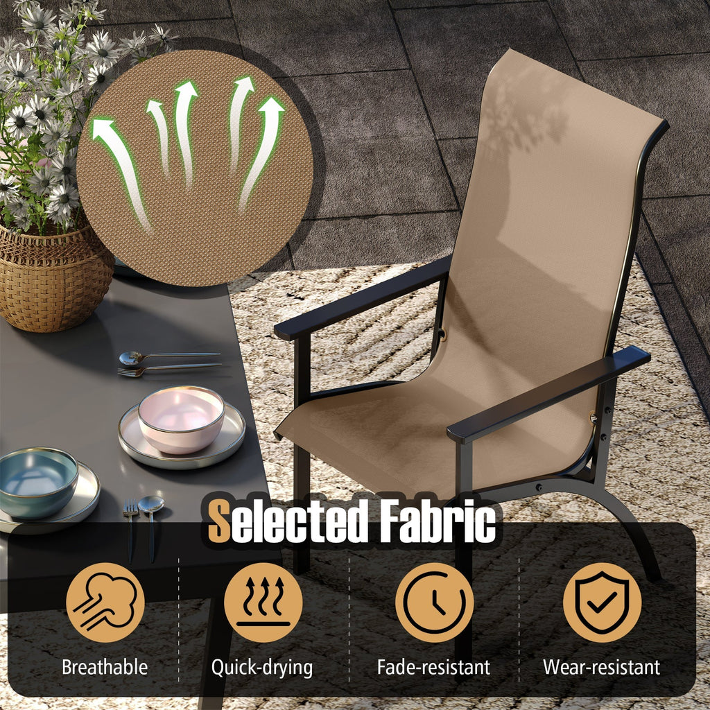 Outdoor Adirondack Chair with High Back and Metal Frame for Porch Garden-Coffee