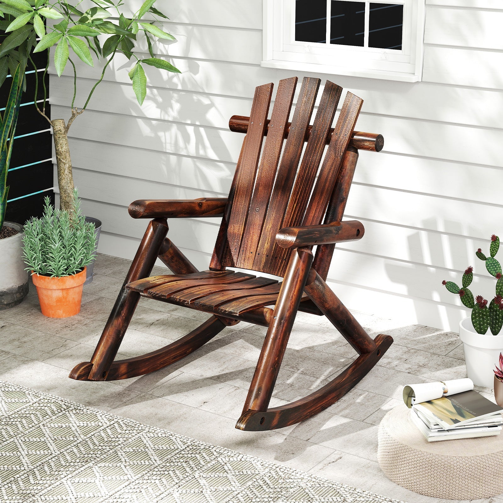 Wood Single Porch Rocker Lounge Patio Rocking Chair