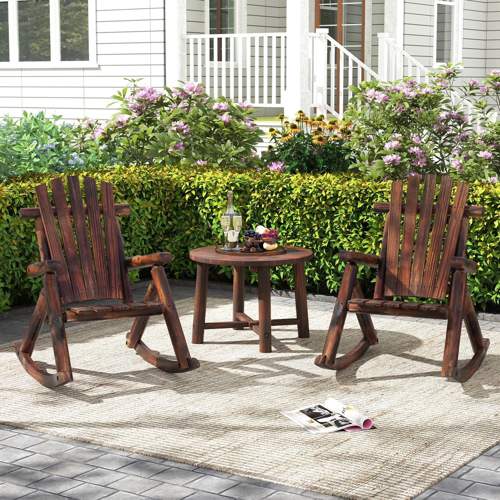 Wood Single Porch Rocker Lounge Patio Rocking Chair