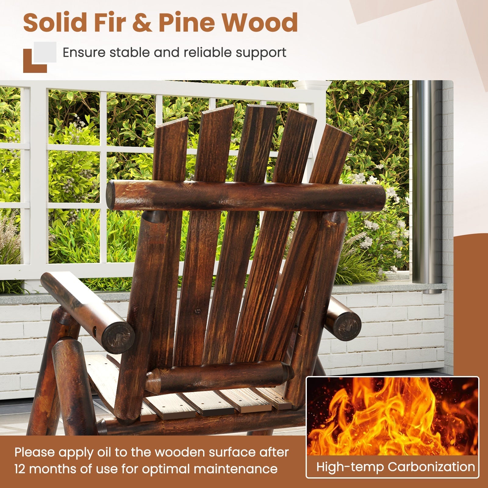 Wood Single Porch Rocker Lounge Patio Rocking Chair