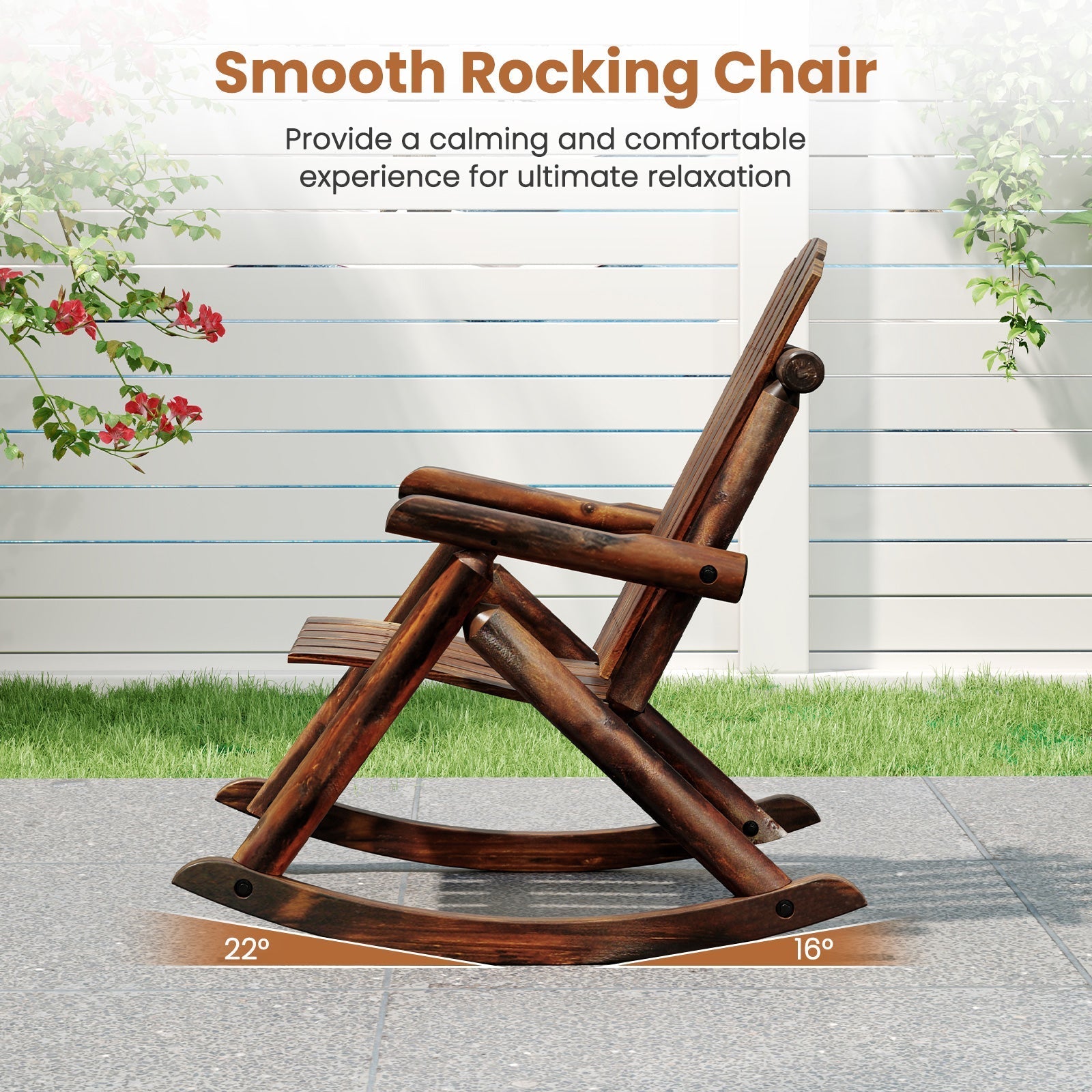 Wood Single Porch Rocker Lounge Patio Rocking Chair