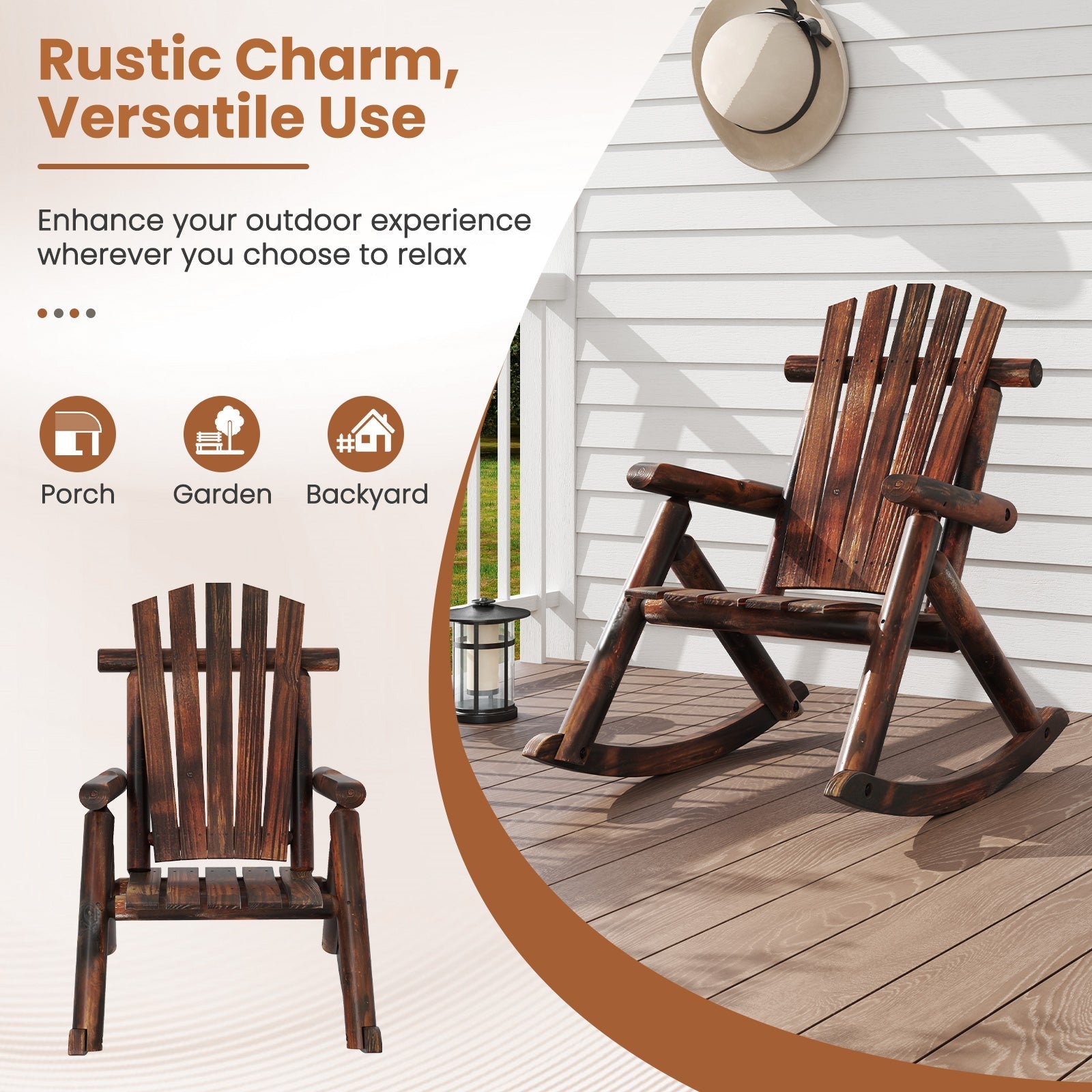Wood Single Porch Rocker Lounge Patio Rocking Chair