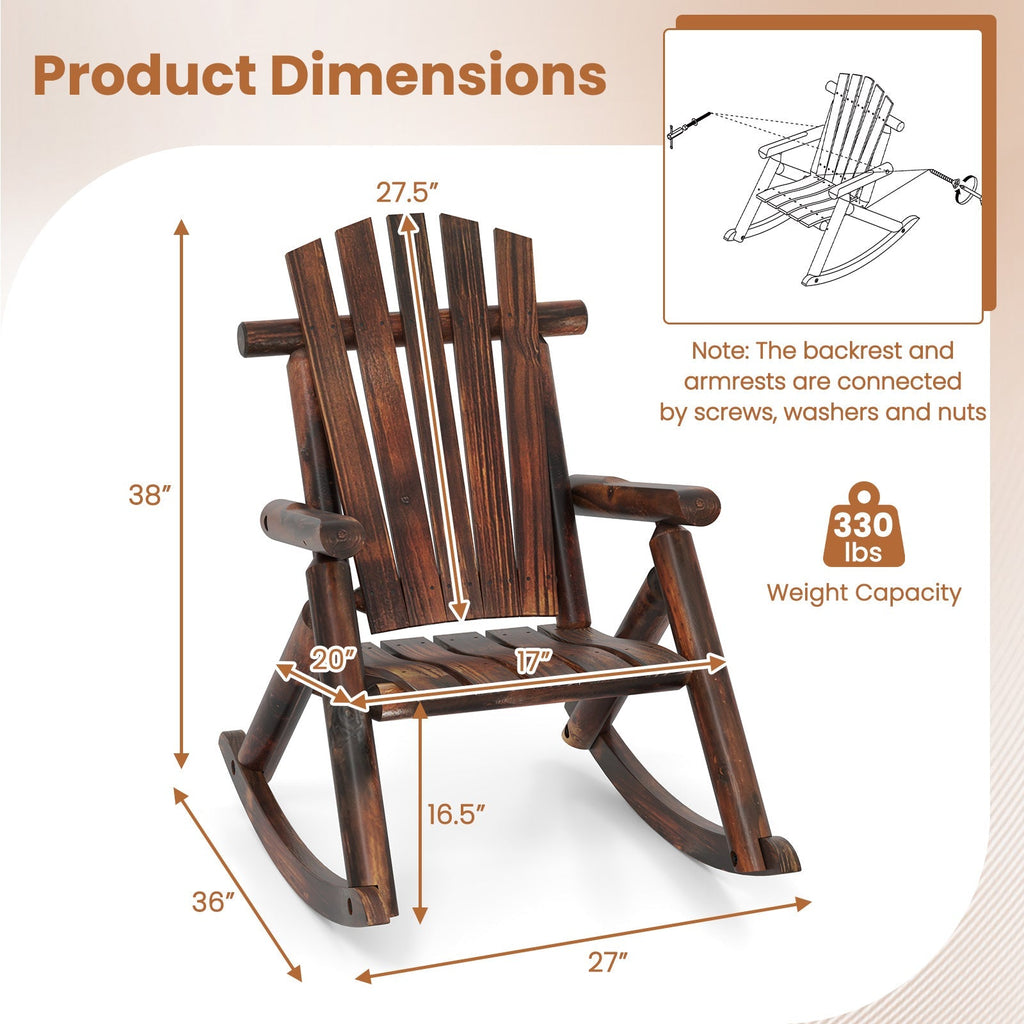 Wood Single Porch Rocker Lounge Patio Rocking Chair
