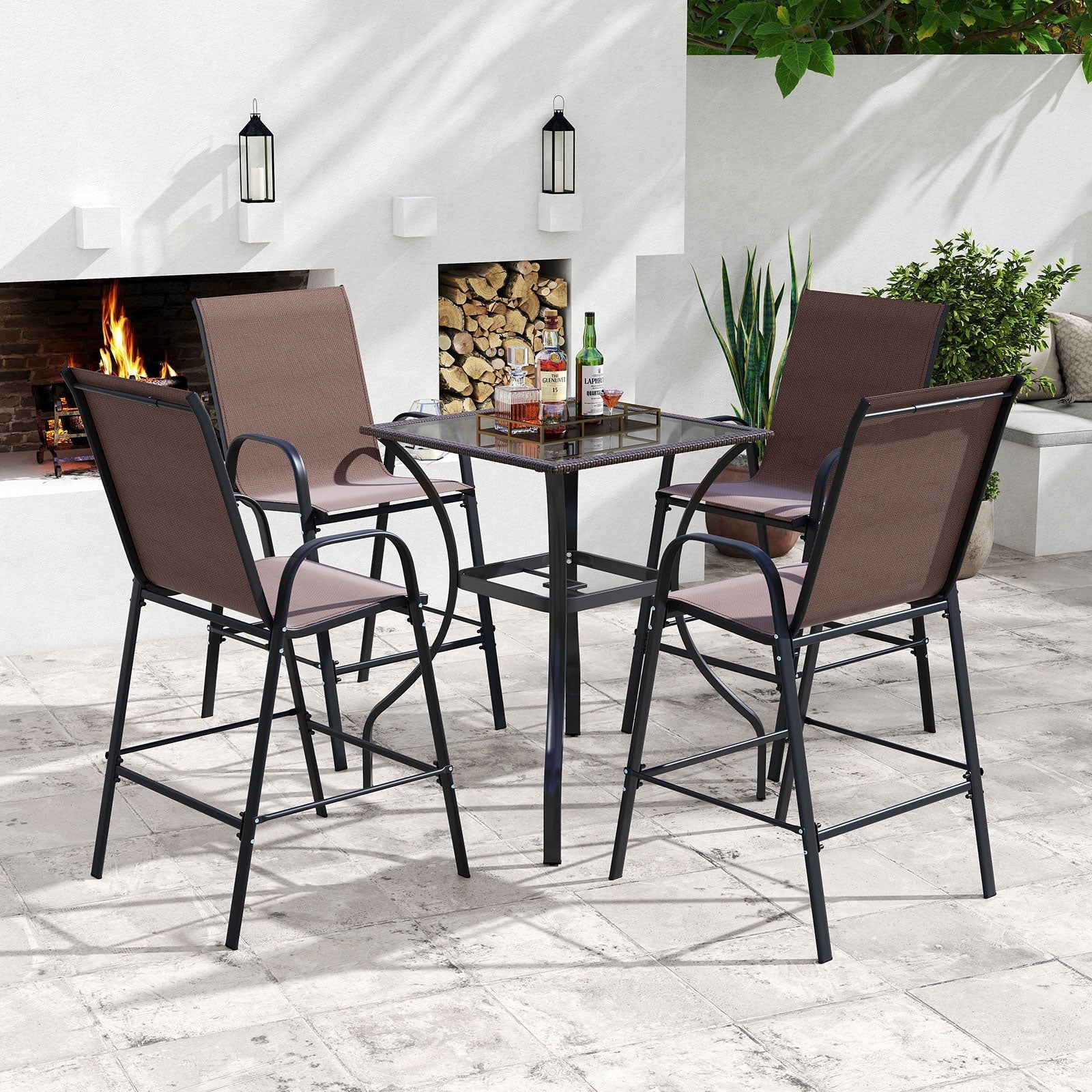 Outdoor Bar Stools Set of 2 29 Inch Fabric Bar Height Stools with Armrests