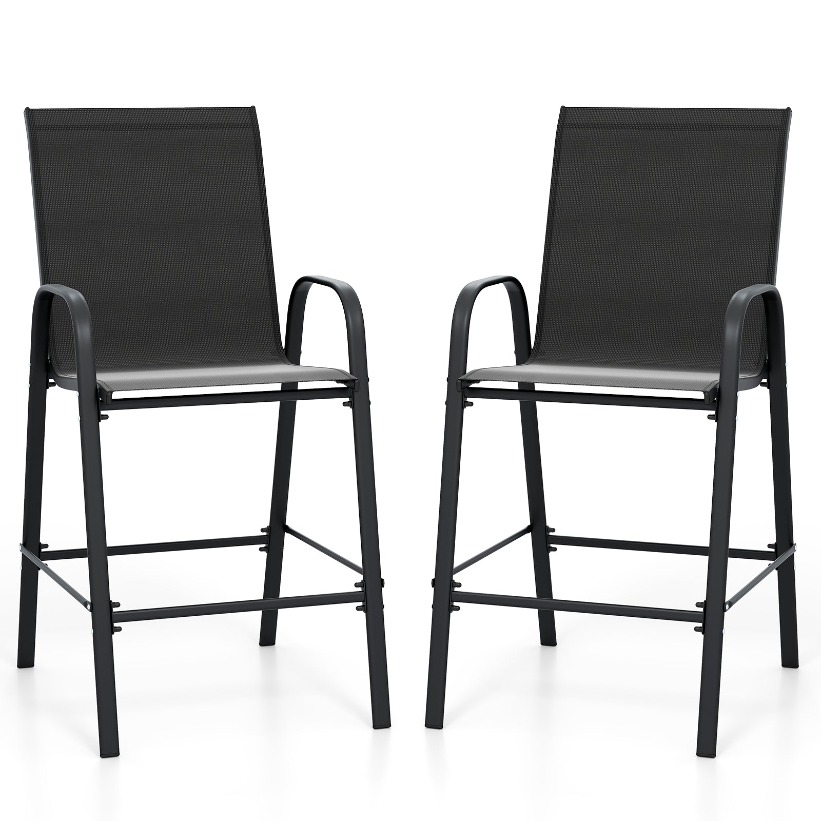 Outdoor Bar Stools Set of 2 29 Inch Fabric Bar Height Stools with Armrests
