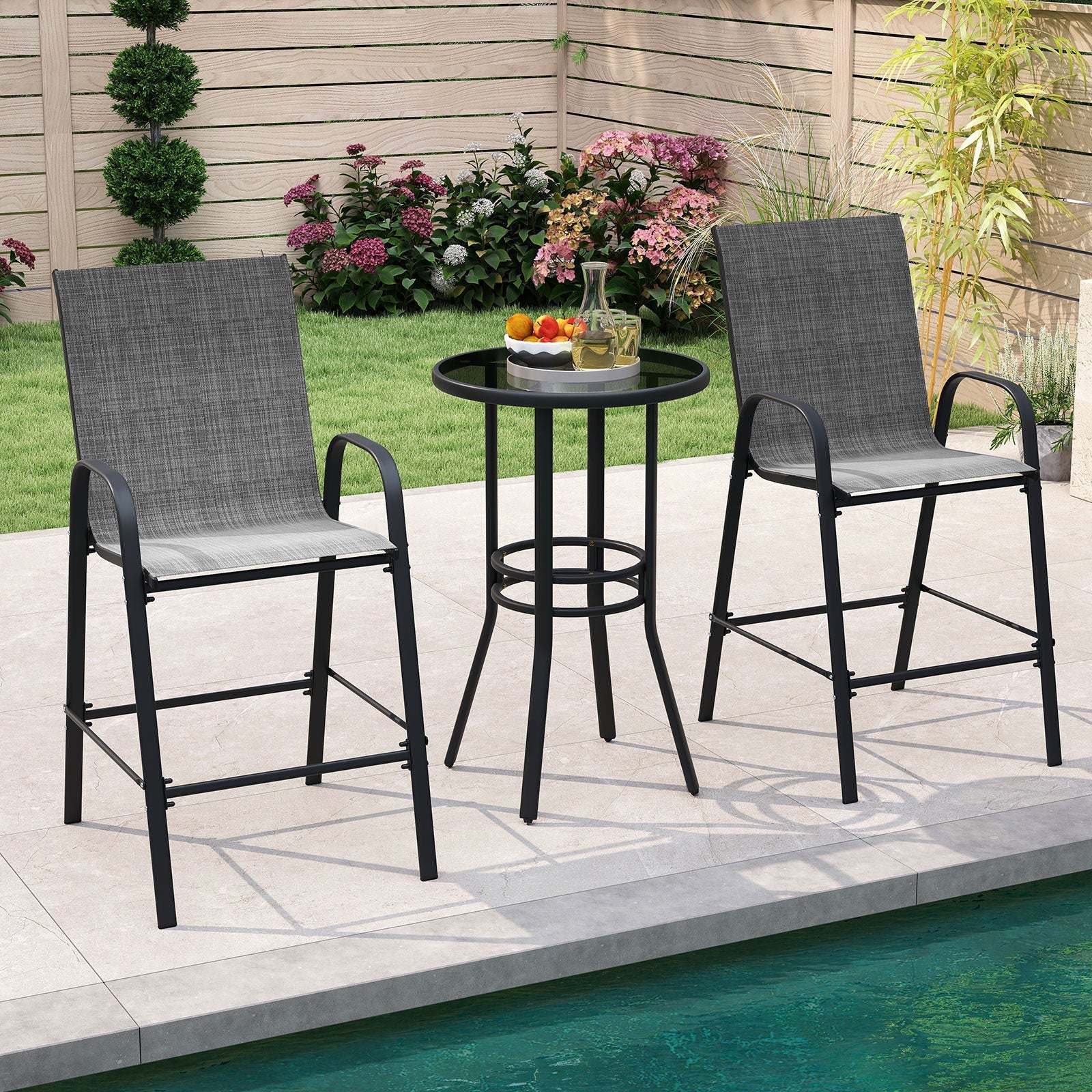 Outdoor Bar Stools Set of 2 29 Inch Fabric Bar Height Stools with Armrests