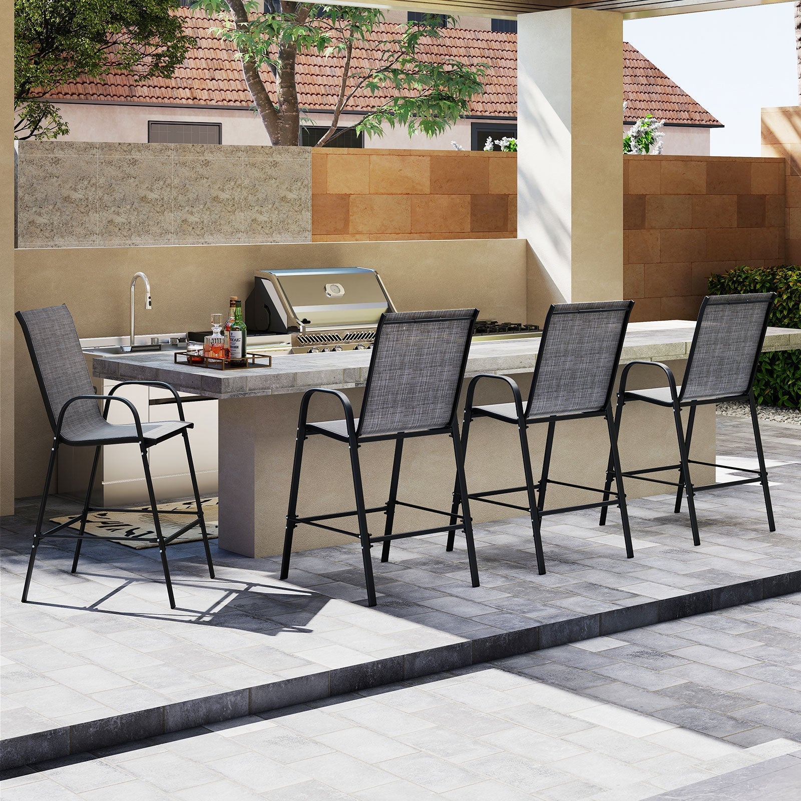 Outdoor Bar Stools Set of 2 29 Inch Fabric Bar Height Stools with Armrests