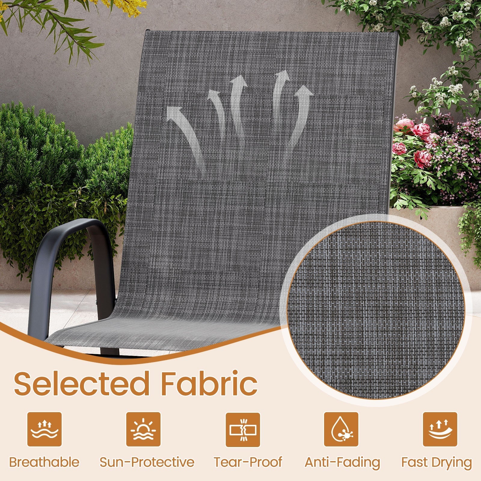Outdoor Bar Stools Set of 2 29 Inch Fabric Bar Height Stools with Armrests
