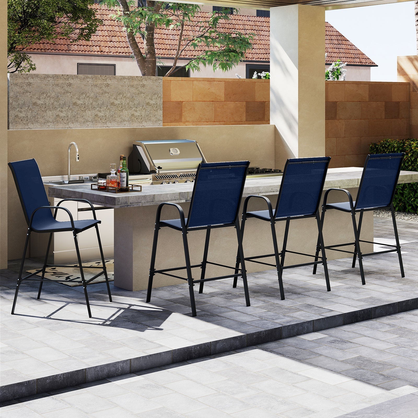 Outdoor Bar Stools Set of 2 29 Inch Fabric Bar Height Stools with Armrests