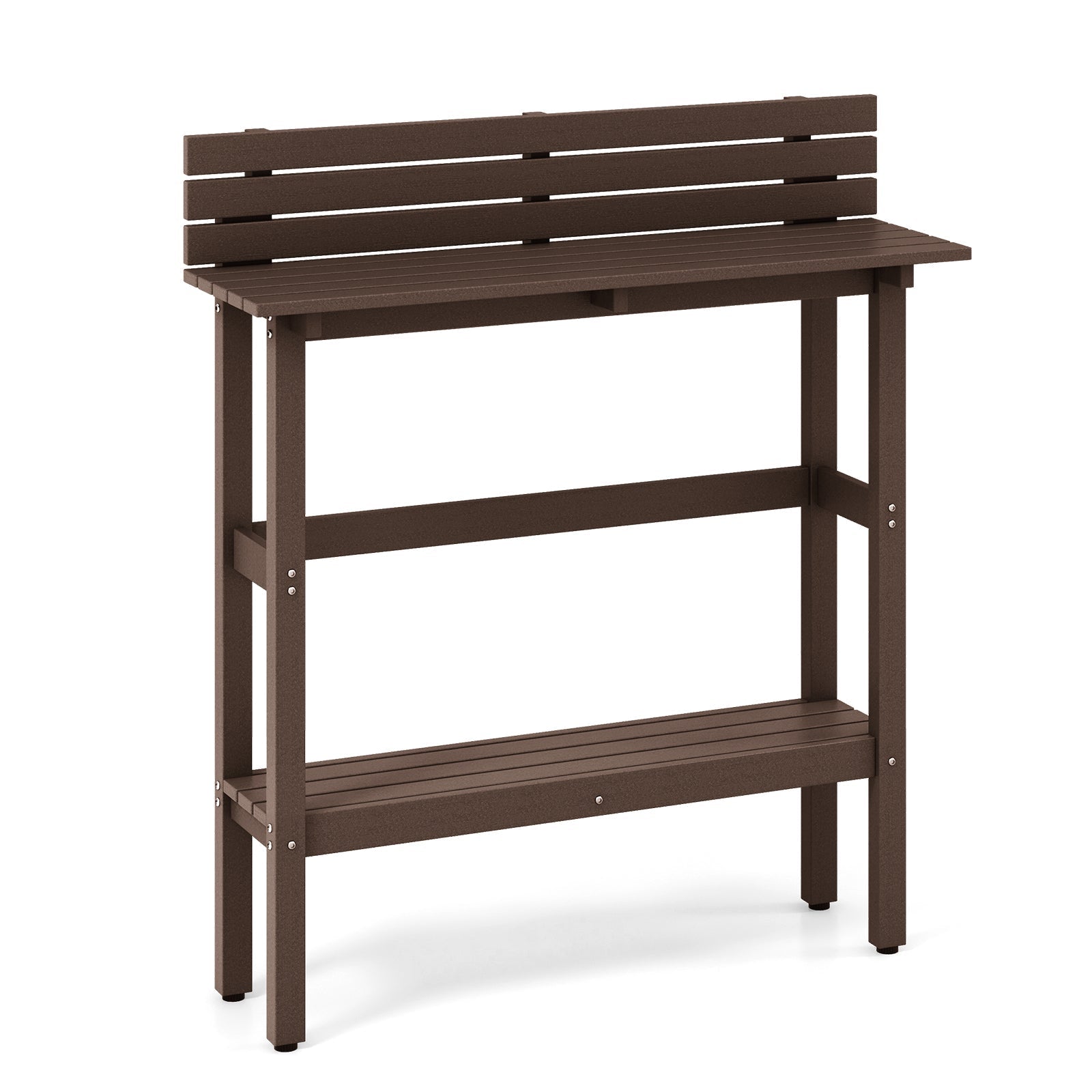 48 Inch Patio Pub Height Table with Storage Shelf and Adjustable Foot Pads
