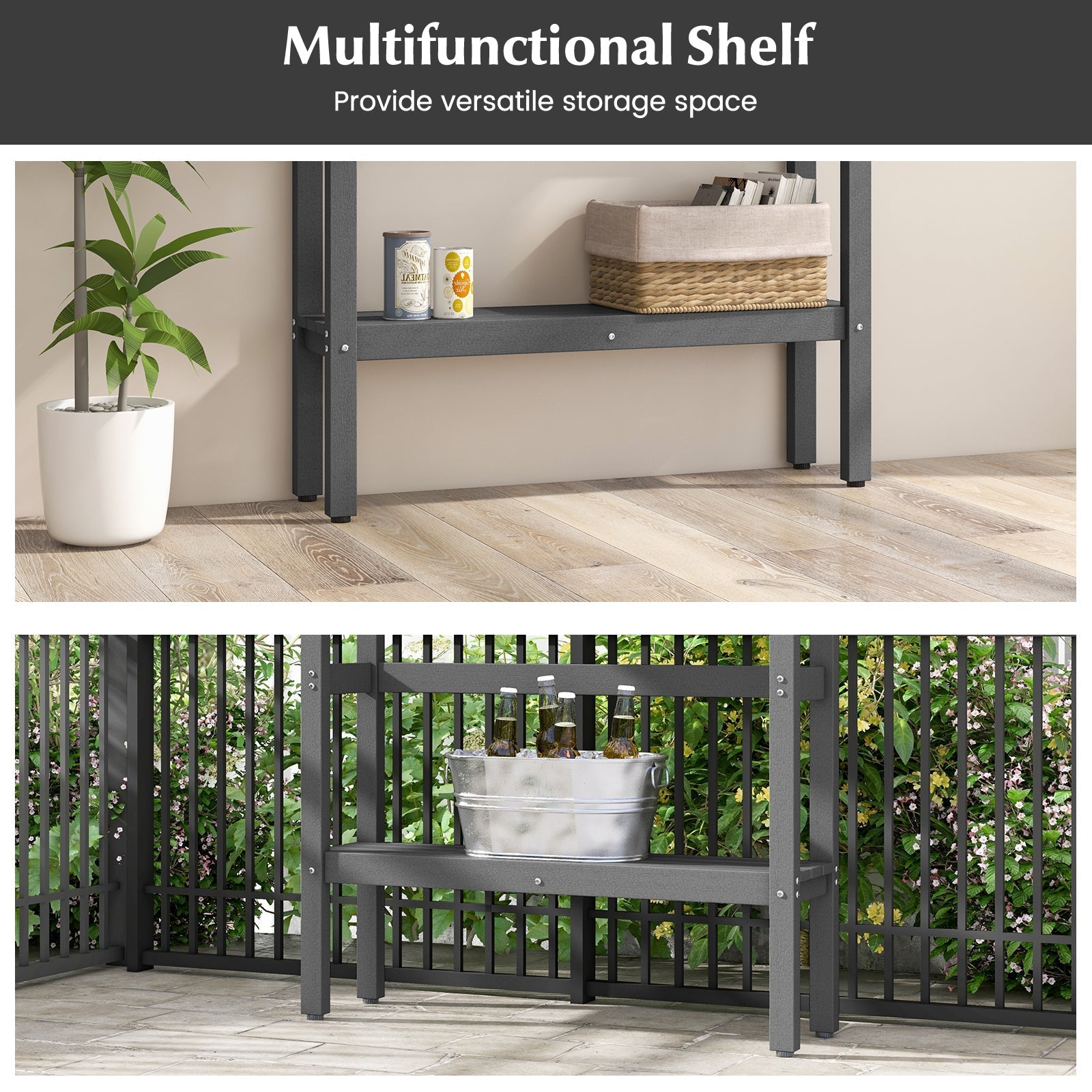 48 Inch Patio Pub Height Table with Storage Shelf and Adjustable Foot Pads