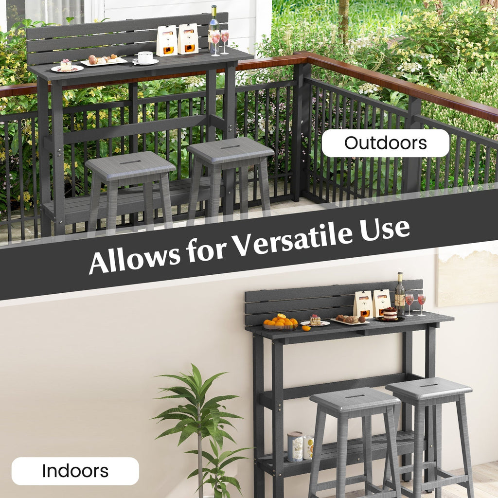 48 Inch Patio Pub Height Table with Storage Shelf and Adjustable Foot Pads