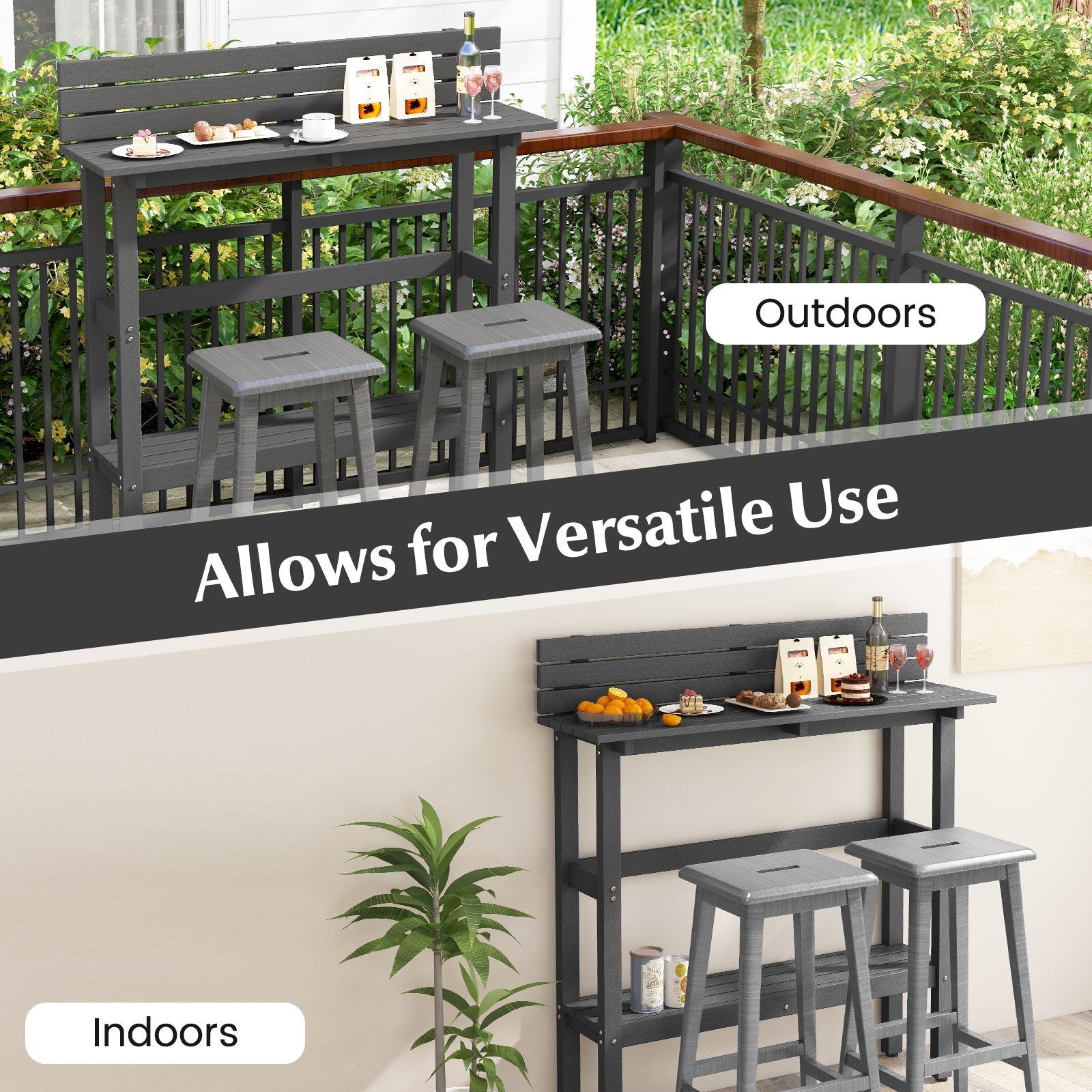 48 Inch Patio Pub Height Table with Storage Shelf and Adjustable Foot Pads