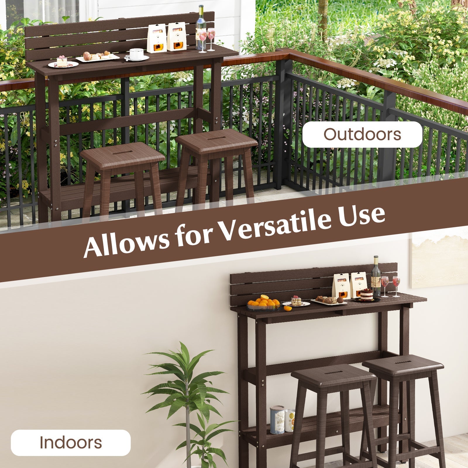 48 Inch Patio Pub Height Table with Storage Shelf and Adjustable Foot Pads