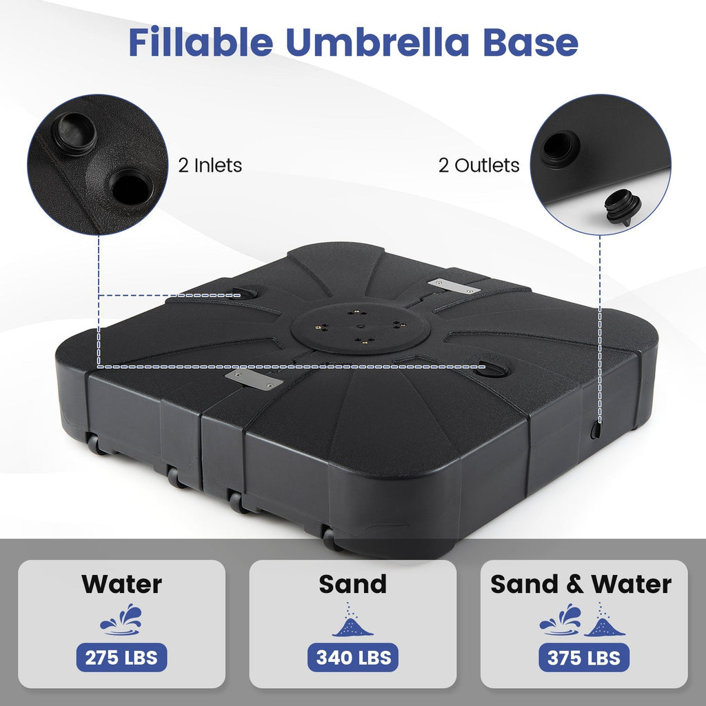 Outdoor Cantilever Umbrella Base Square Water and Sand Fillable Base