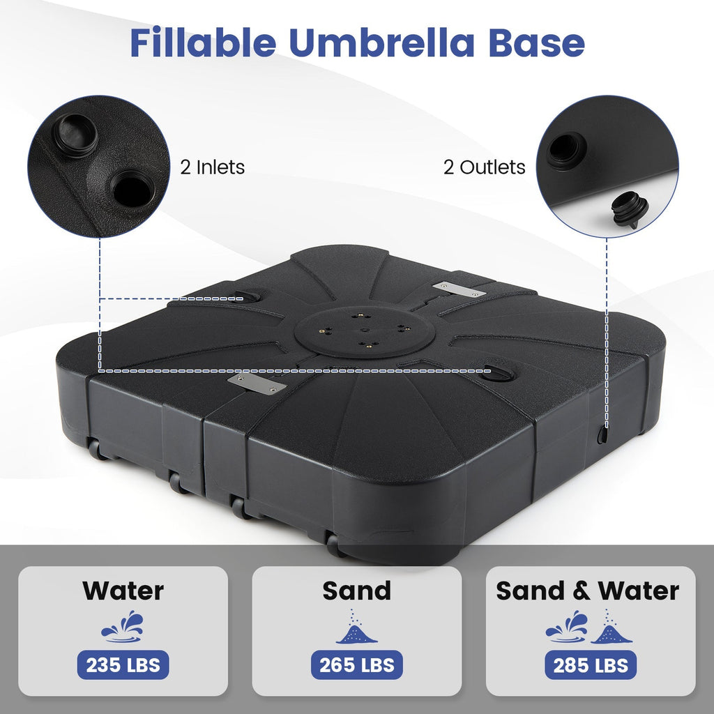 Outdoor Cantilever Umbrella Base Square Water and Sand Fillable Base