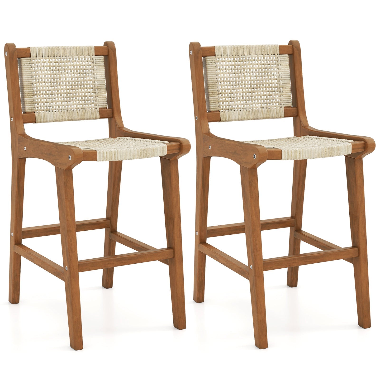 Outdoor Counter Height Bar Stool with Teak Wood Frame
