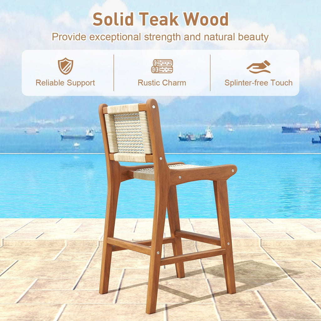 Outdoor Counter Height Bar Stool with Teak Wood Frame