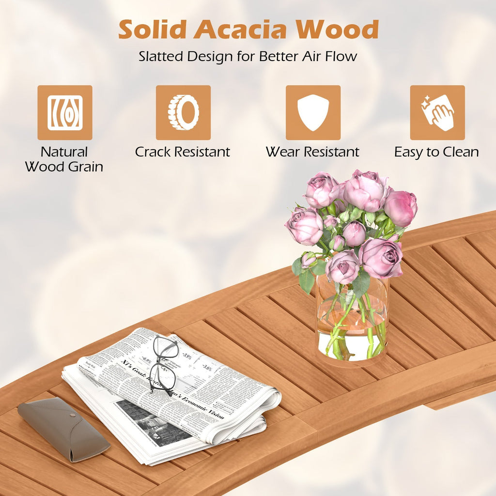 Outdoor Curved Acacia Wood Fire Pit Bench with Slatted Seat