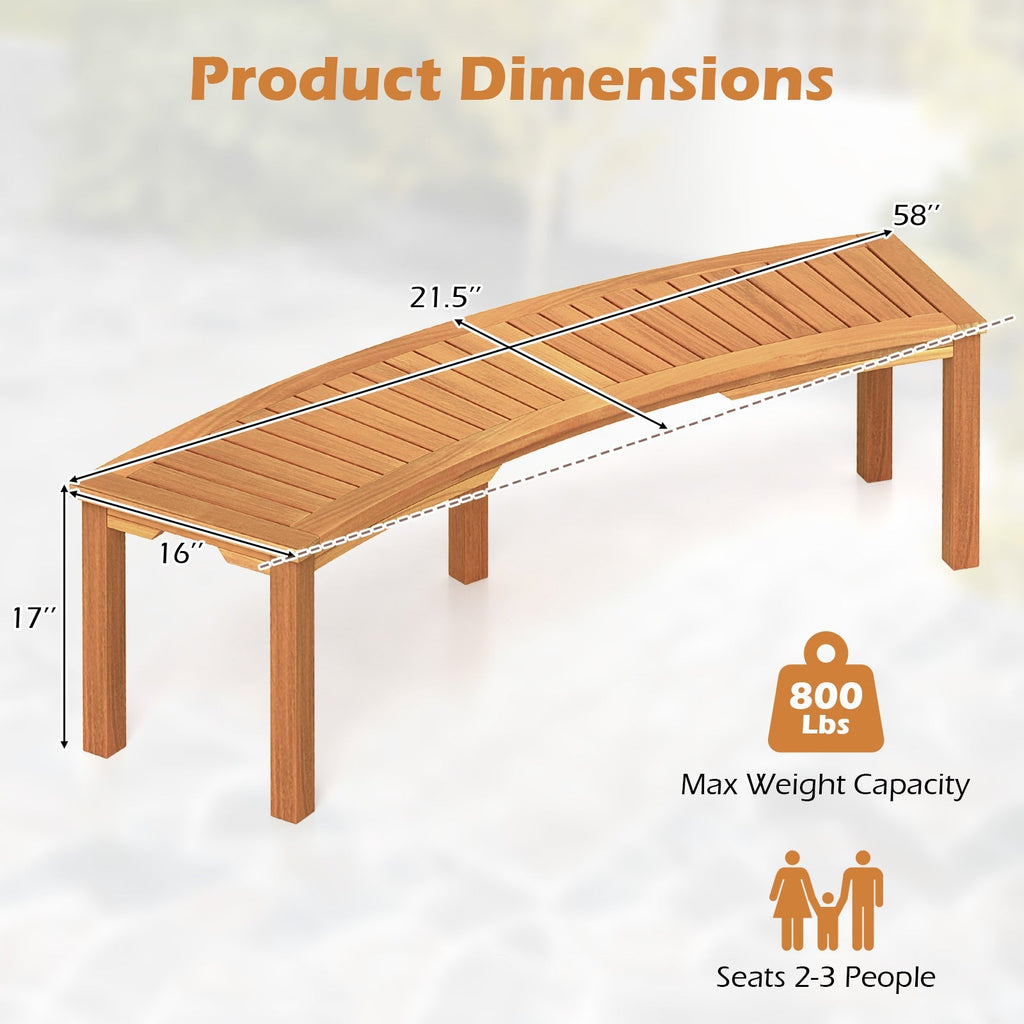 Outdoor Curved Acacia Wood Fire Pit Bench with Slatted Seat