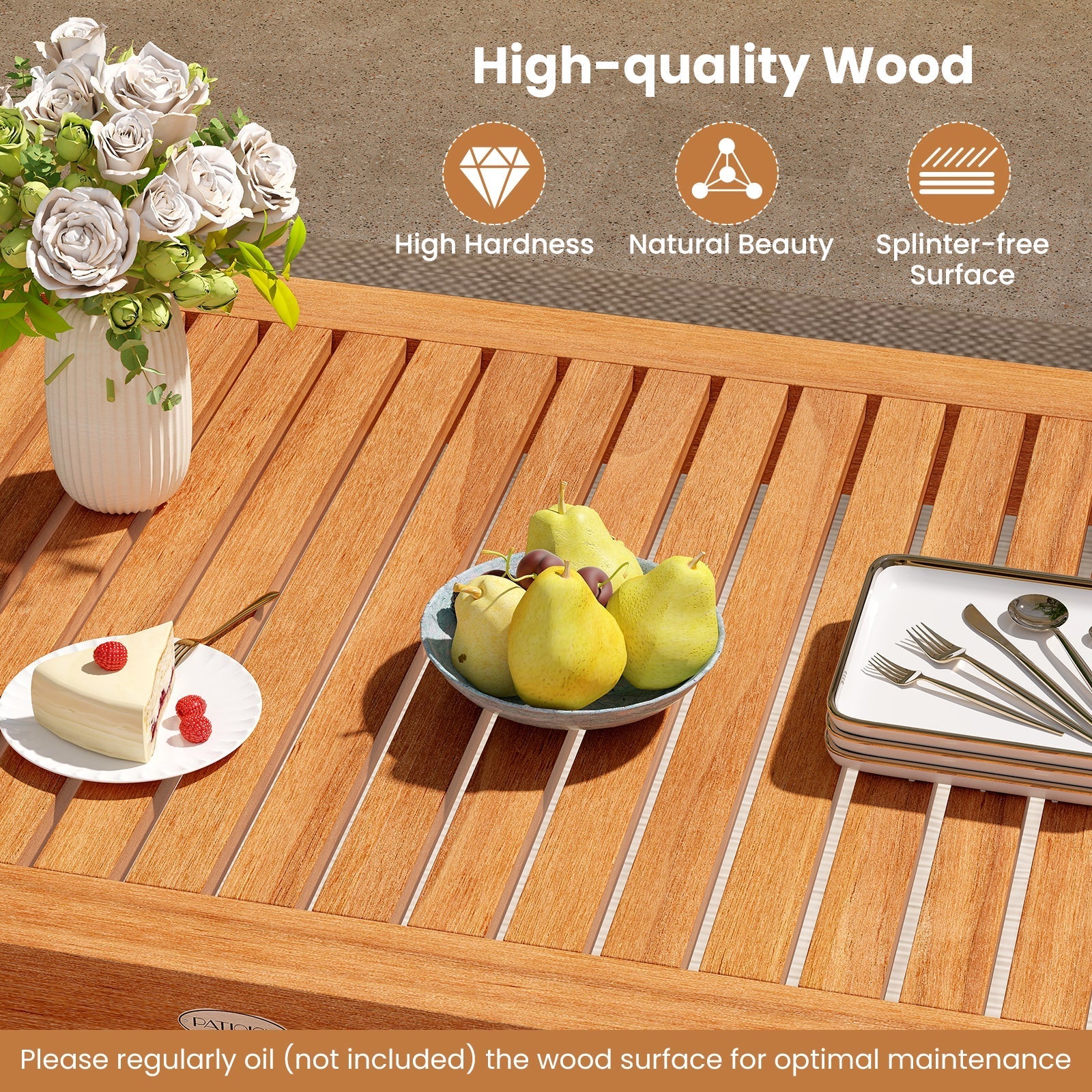 Outdoor Dining Table for 4-6 People 48 Inches Wood Rectangular Patio Table
