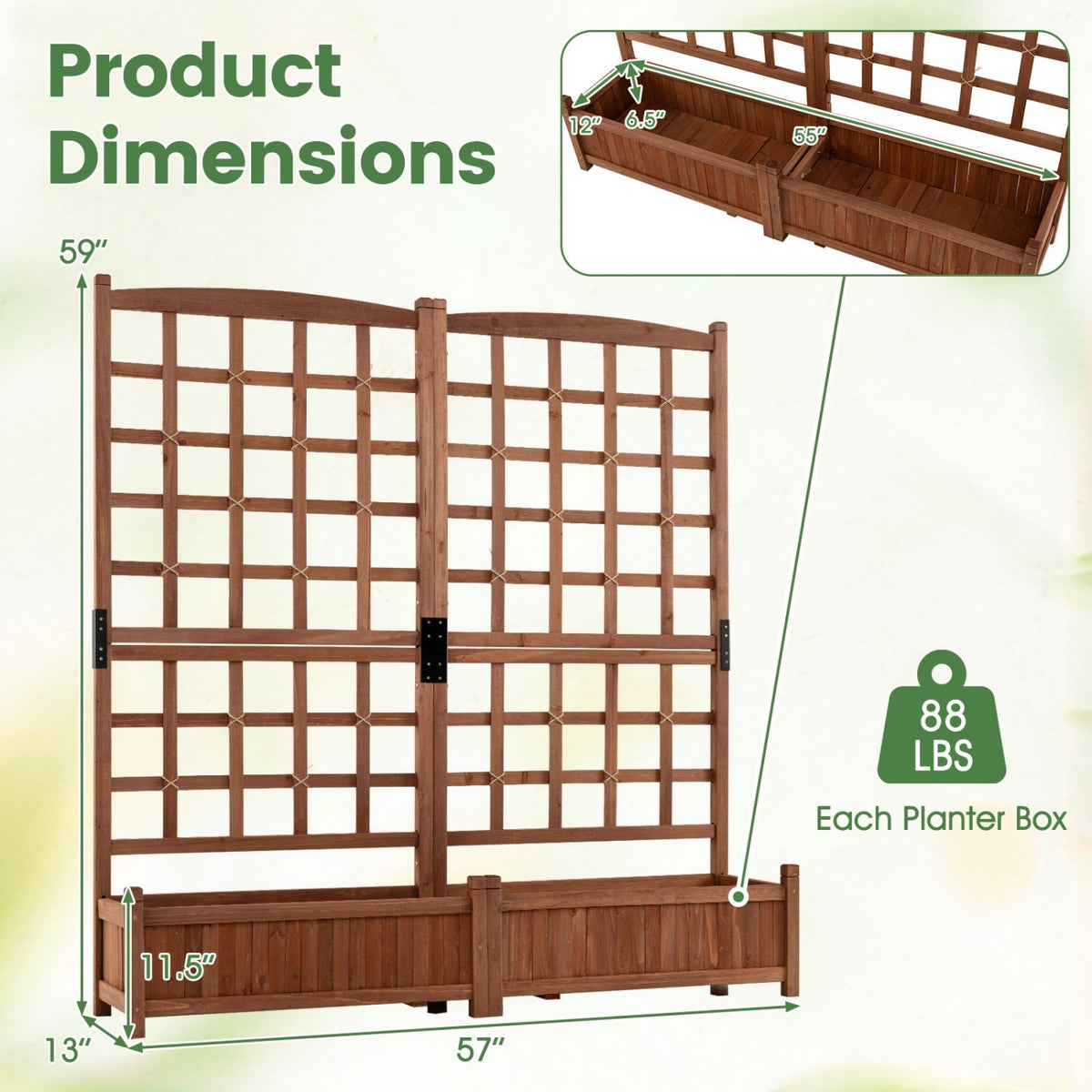 Dual Raised Garden Bed with Trellis and Drainage Holes
