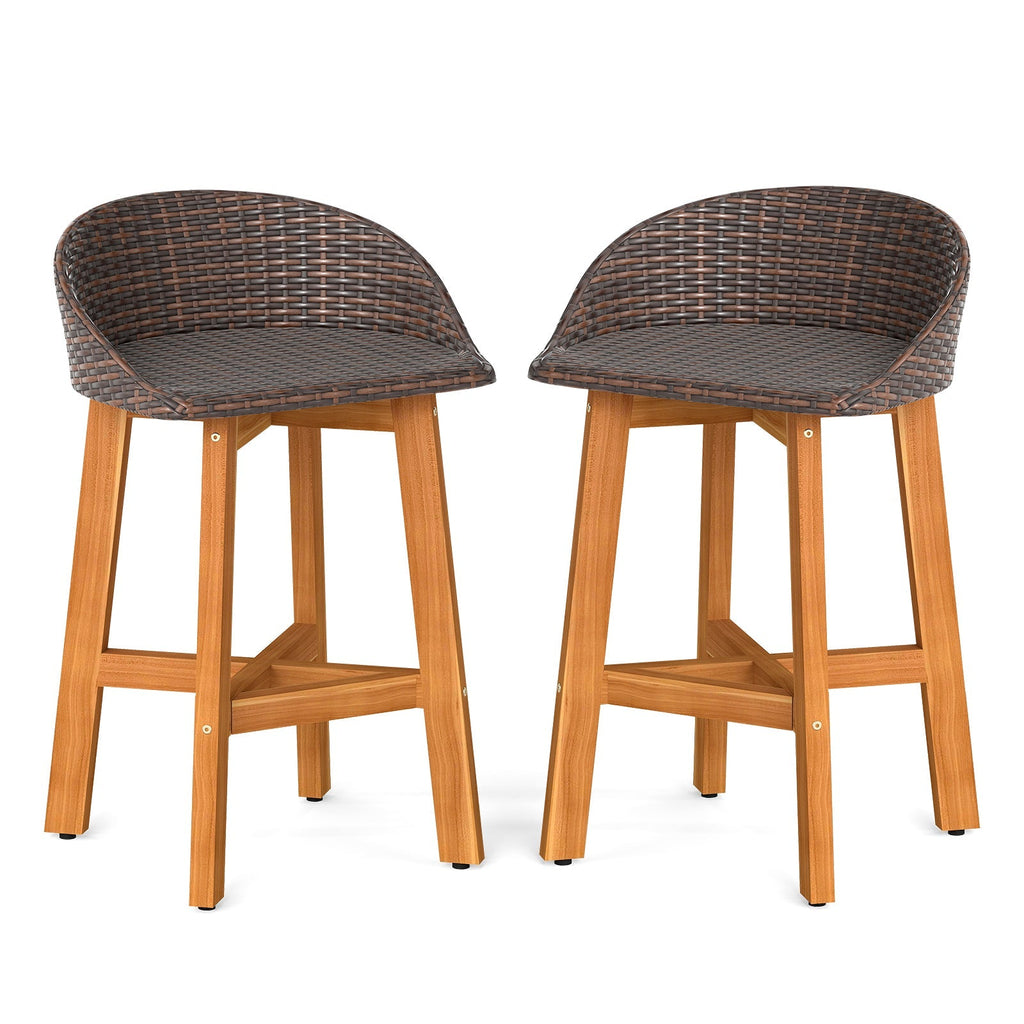Outdoor Faux Rattan Bar Chairs Set of 2 with Ergonomic Backrests and Footrests