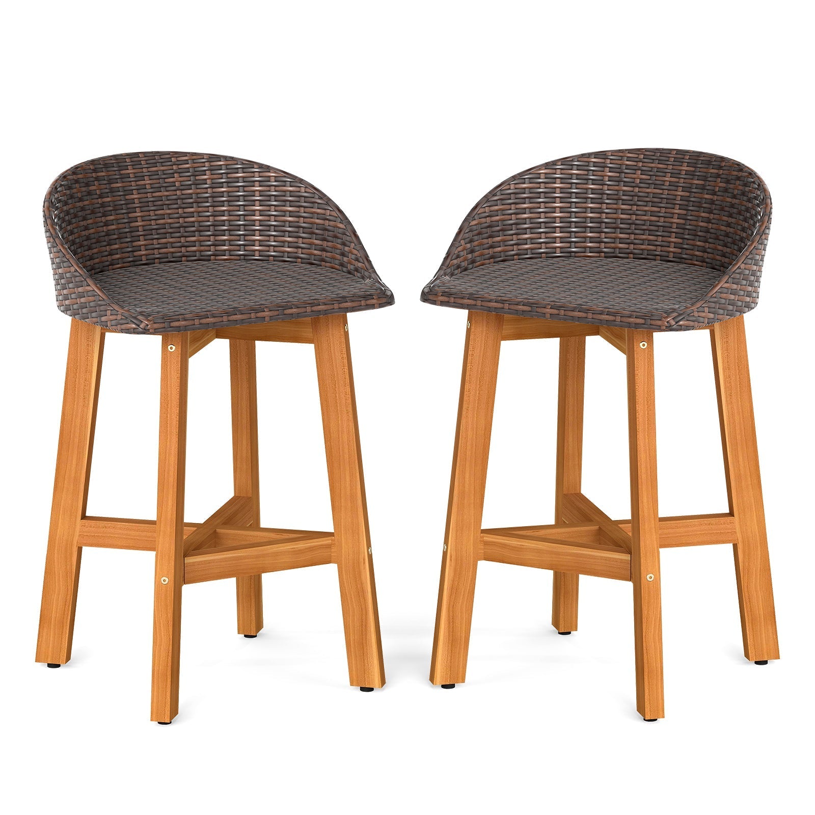 Outdoor Faux Rattan Bar Chairs Set of 2 with Ergonomic Backrests and Footrests