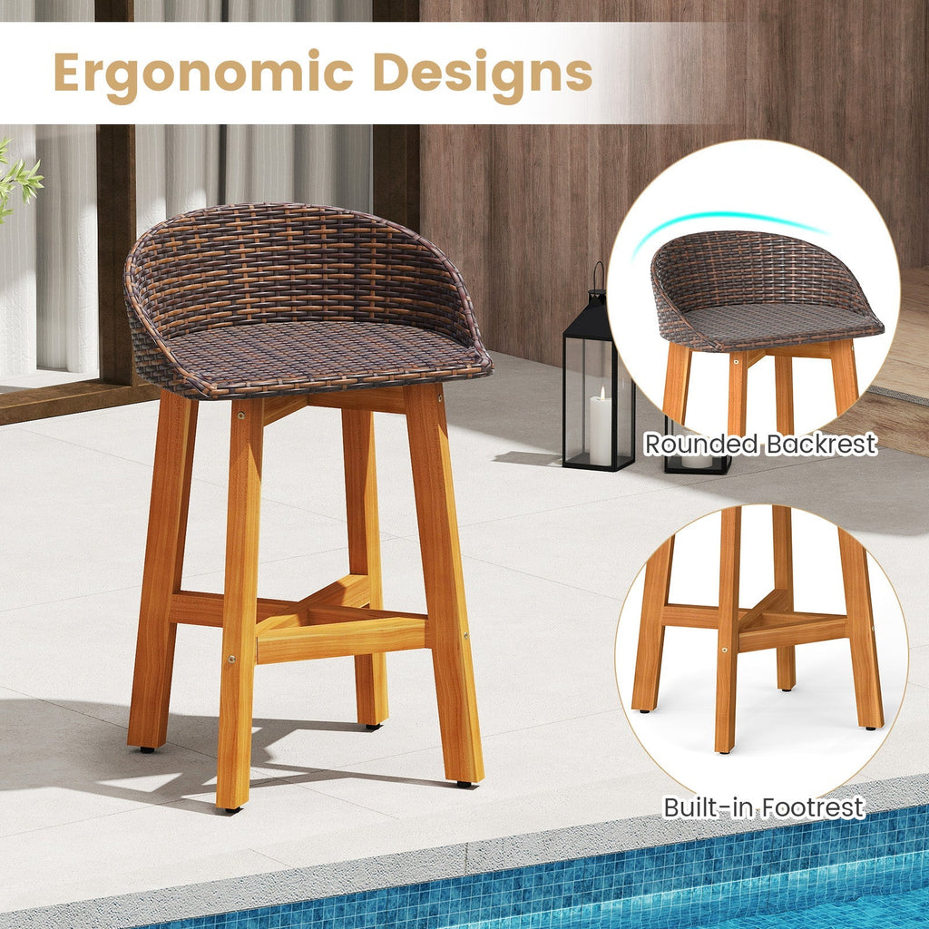 Outdoor Faux Rattan Bar Chairs Set of 2 with Ergonomic Backrests and Footrests