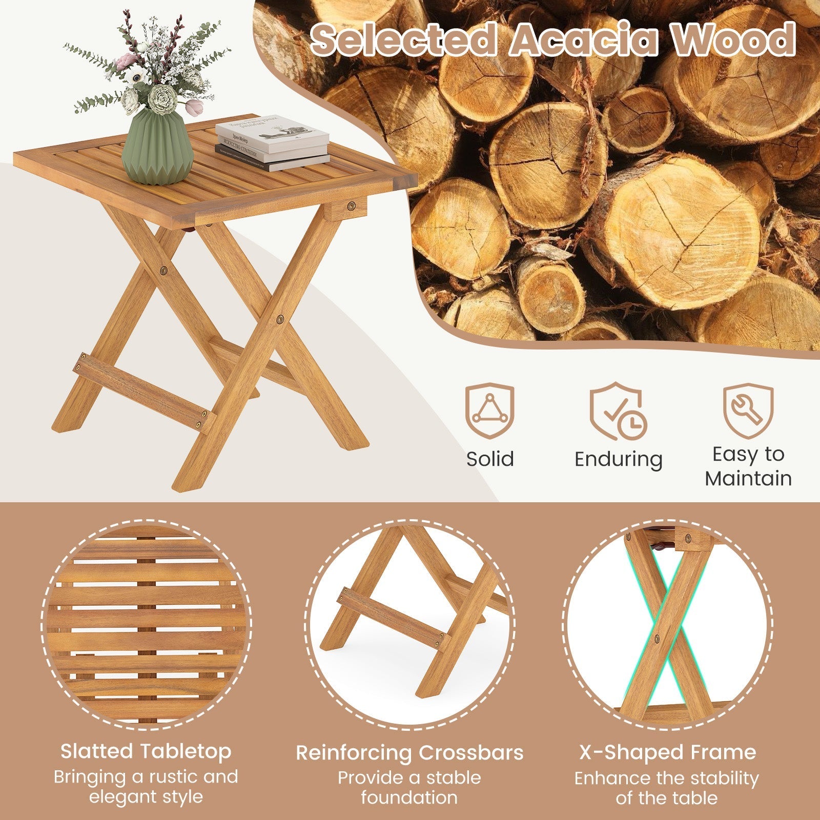 Outdoor Folding Side Table for Small Space and Garden