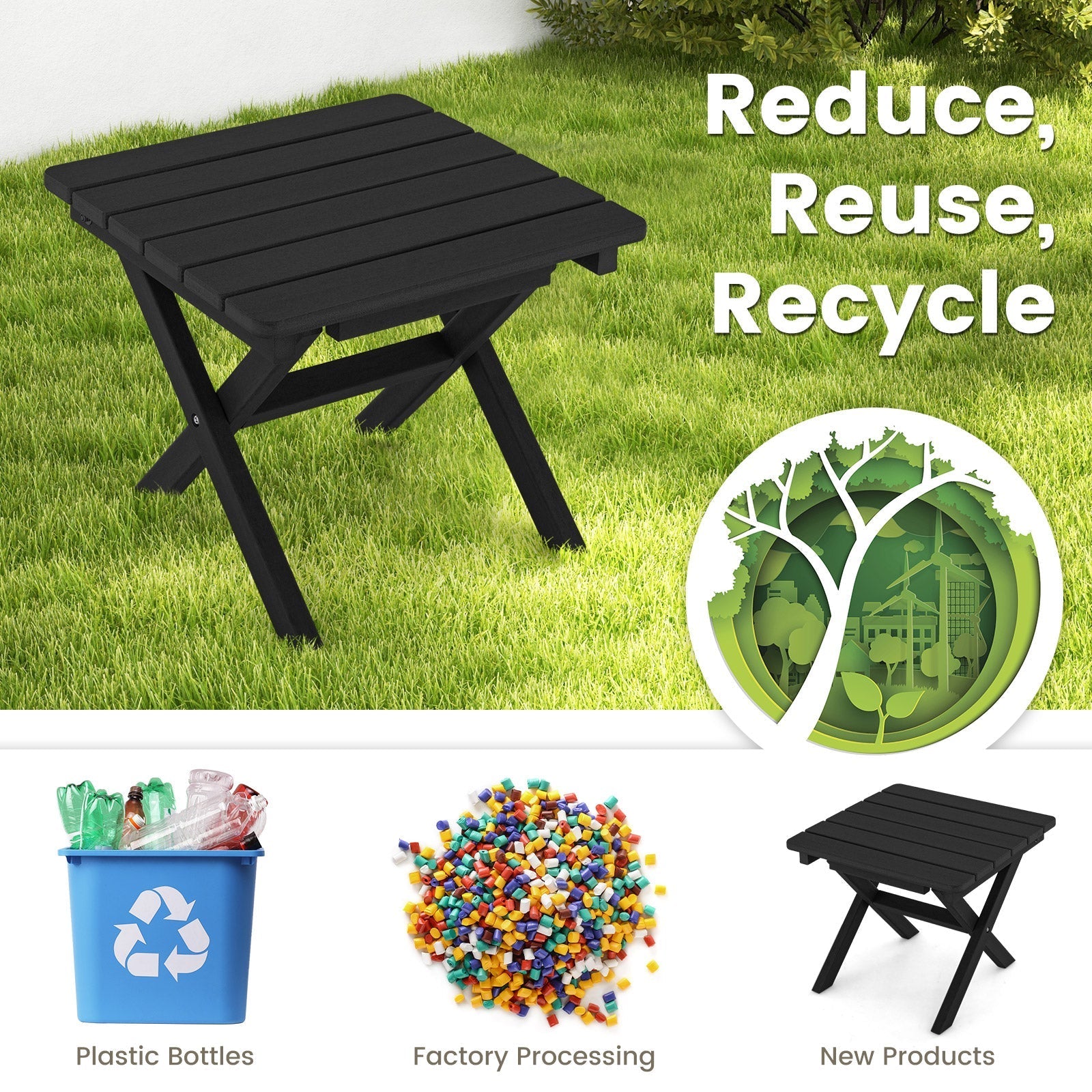 Outdoor Folding Side Table Foldable Weather-Resistant HDPE Adirondack Table
