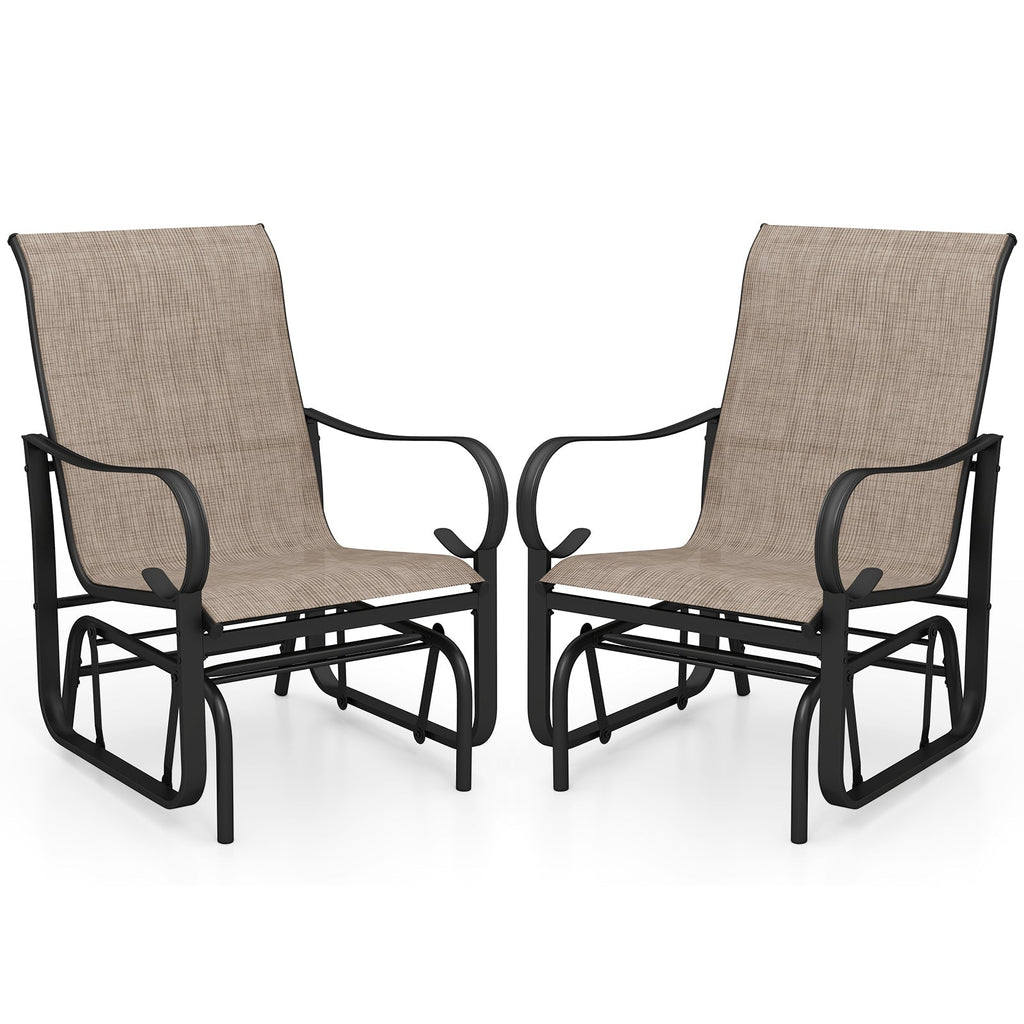 Outdoor Glider Chairs Set of 2 with High Backrest Breathable Mesh Fabric and Metal Frame-Black and Brown