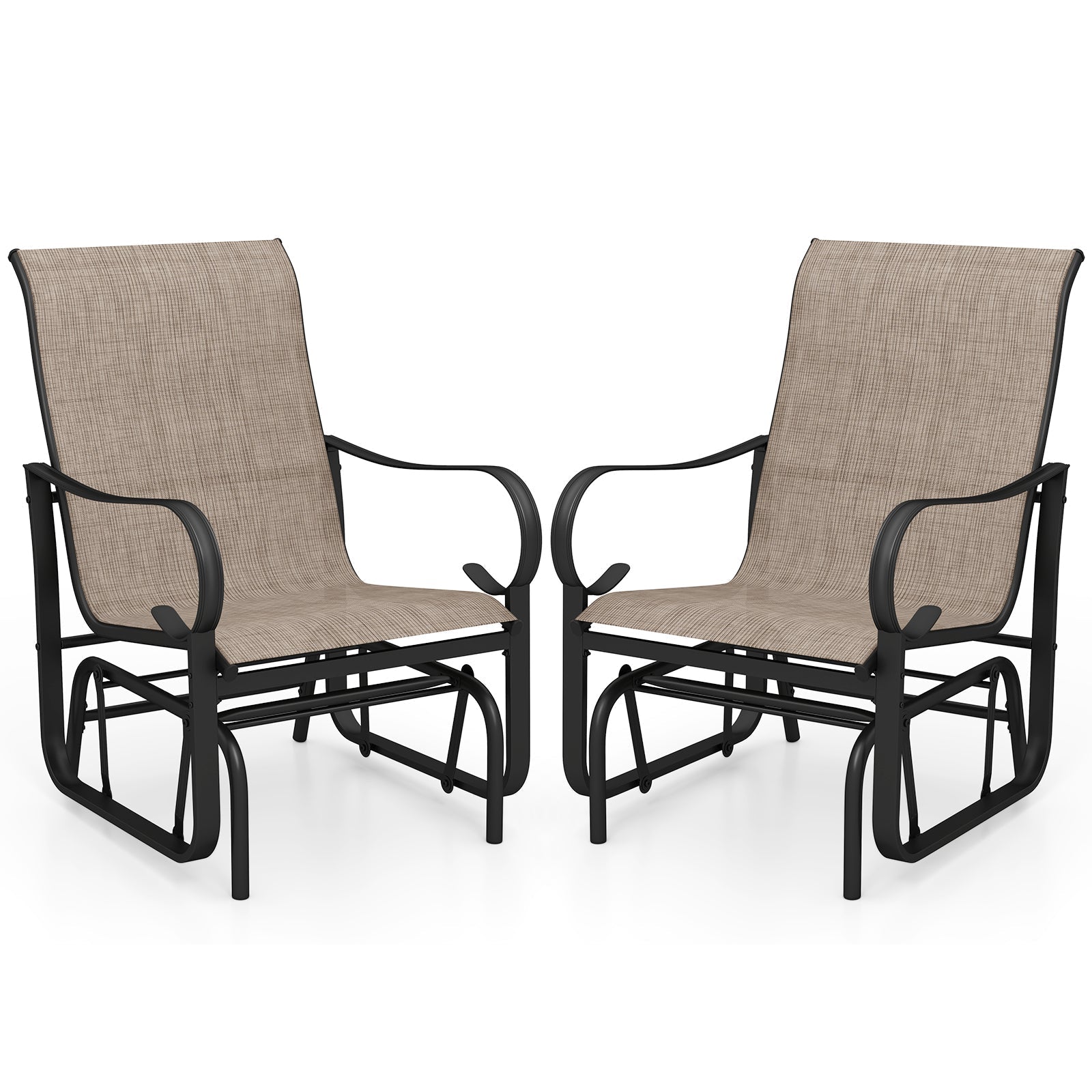 Outdoor Glider Chairs Set of 2 with High Backrest Breathable Mesh Fabric and Metal Frame-Black and Brown