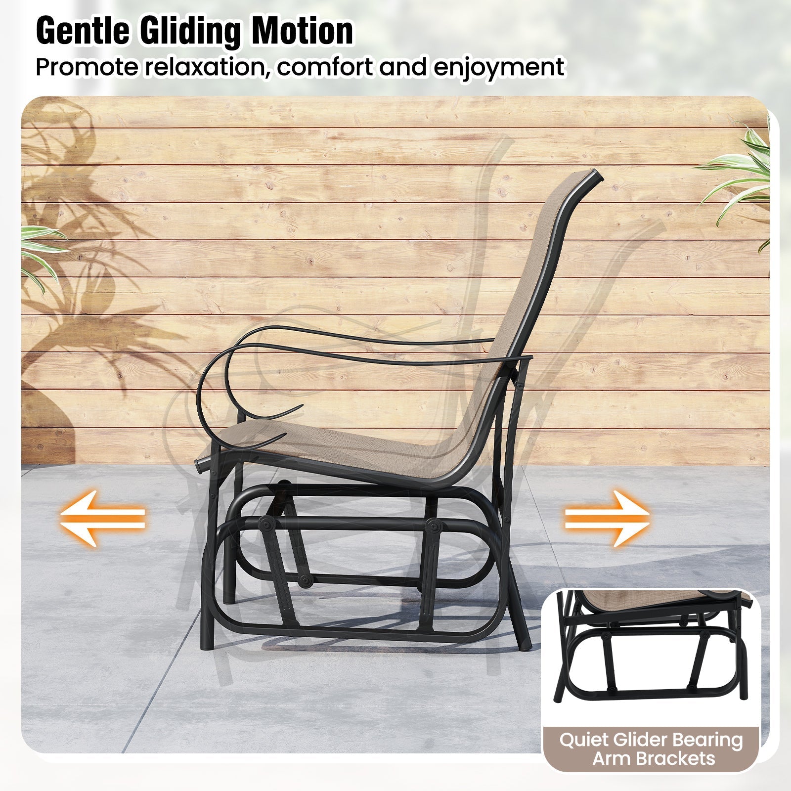 Outdoor Glider Chairs Set of 2 with High Backrest Breathable Mesh Fabric and Metal Frame-Black and Brown